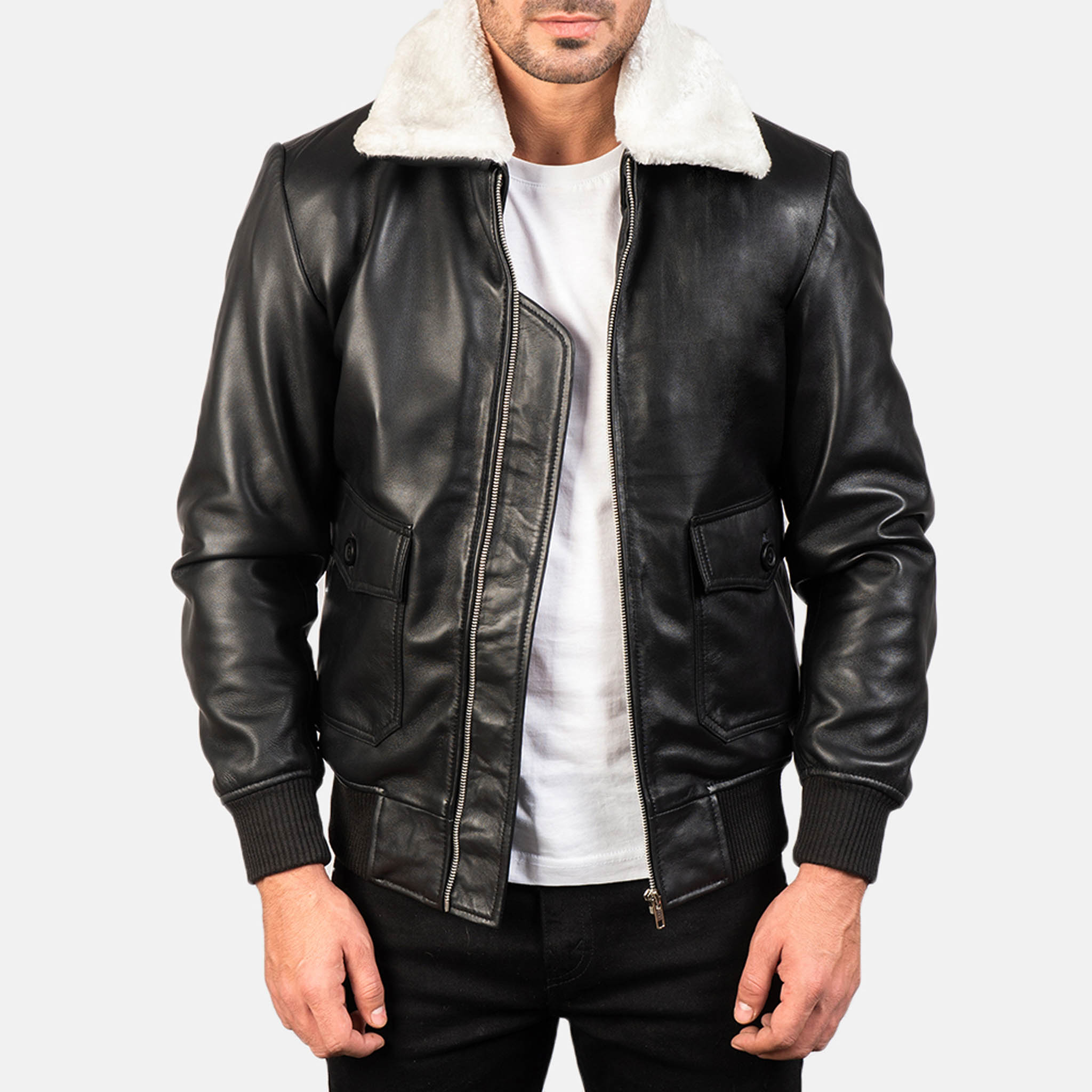 Aarin G-1 Leather Aviator Jacket – Classic Shearling Fur Collar Bomber