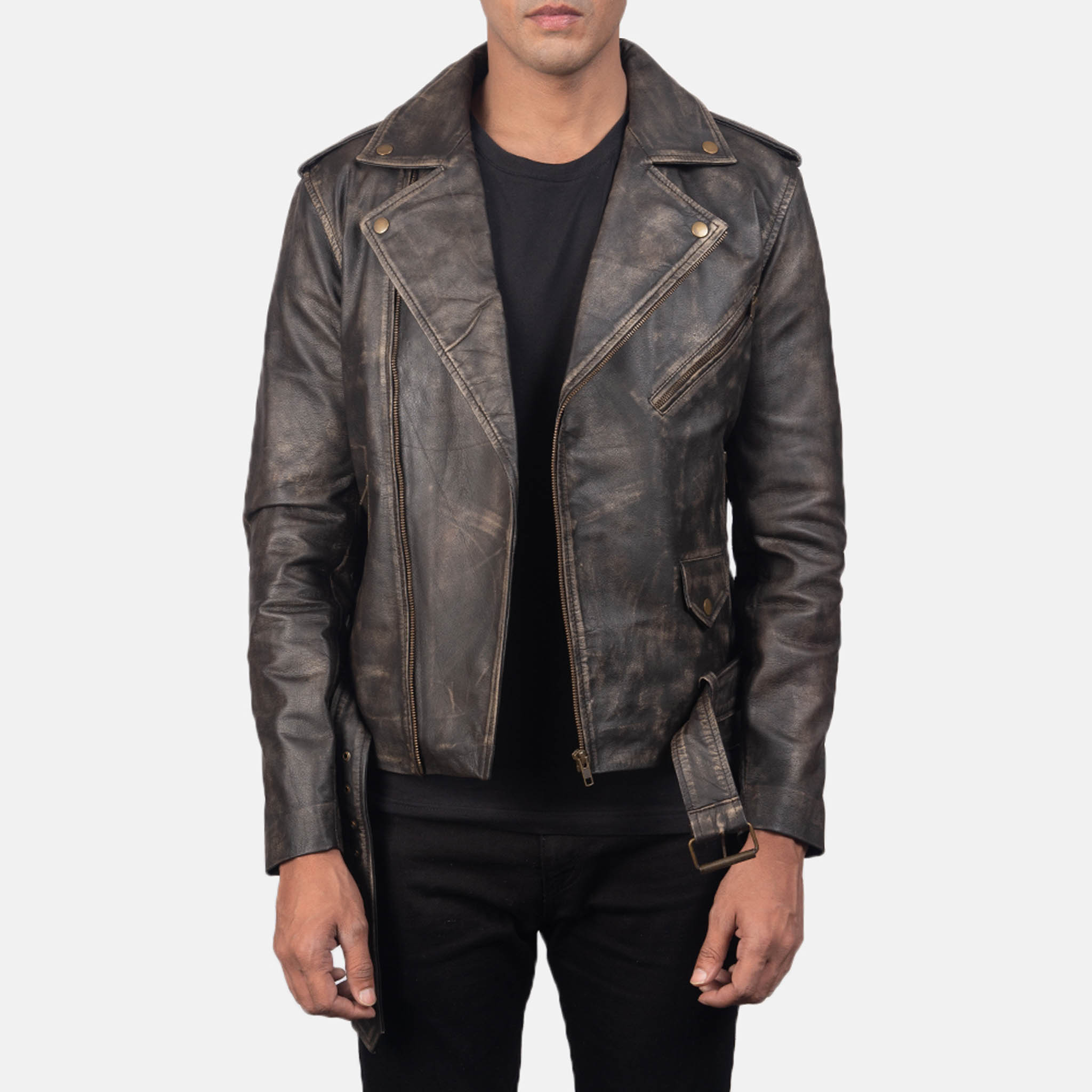 Legendary Distressed Brown Leather Biker Jacket – Premium Style for Riders