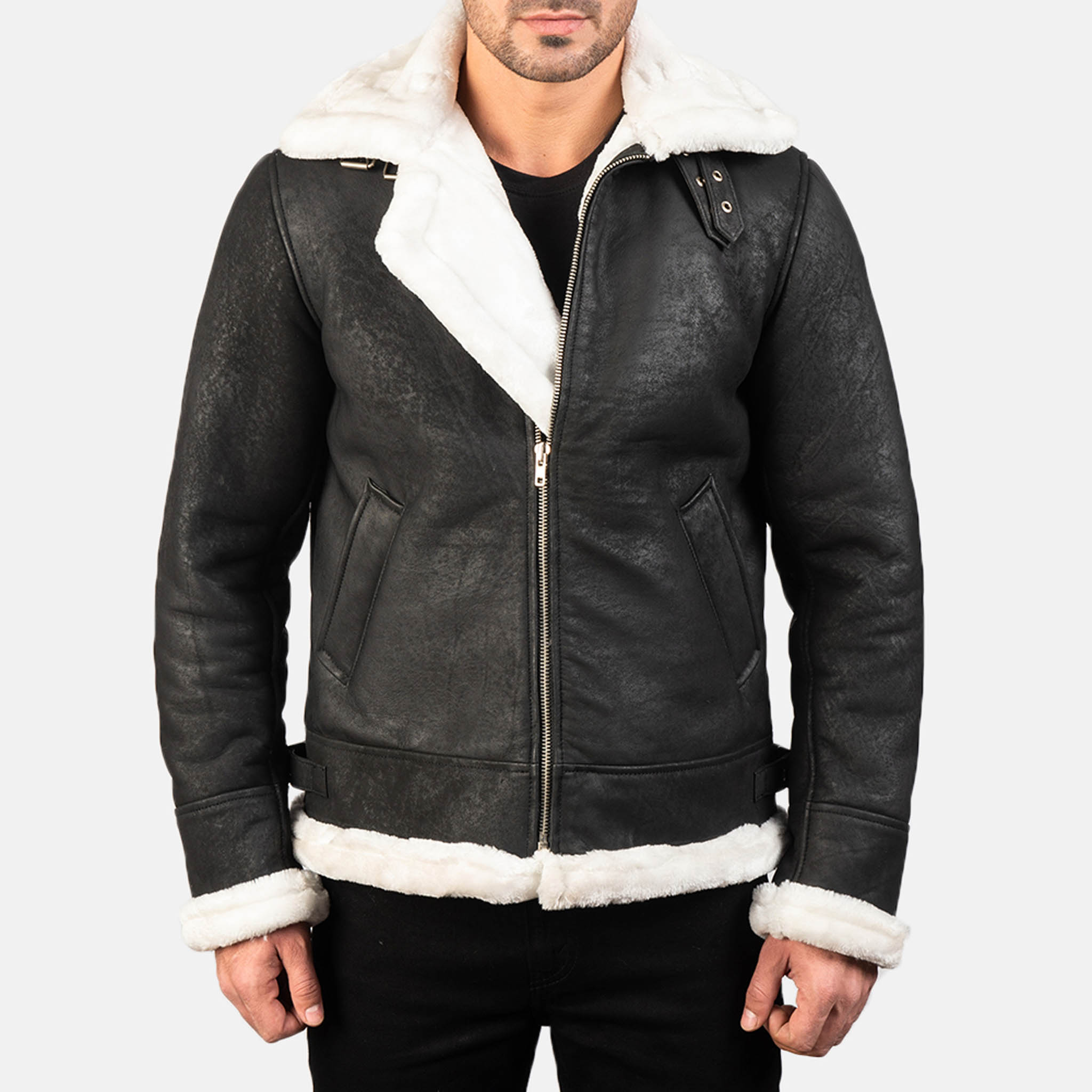 Men's Frances Black B3 Leather Bomber Jacket – Warm & Stylish