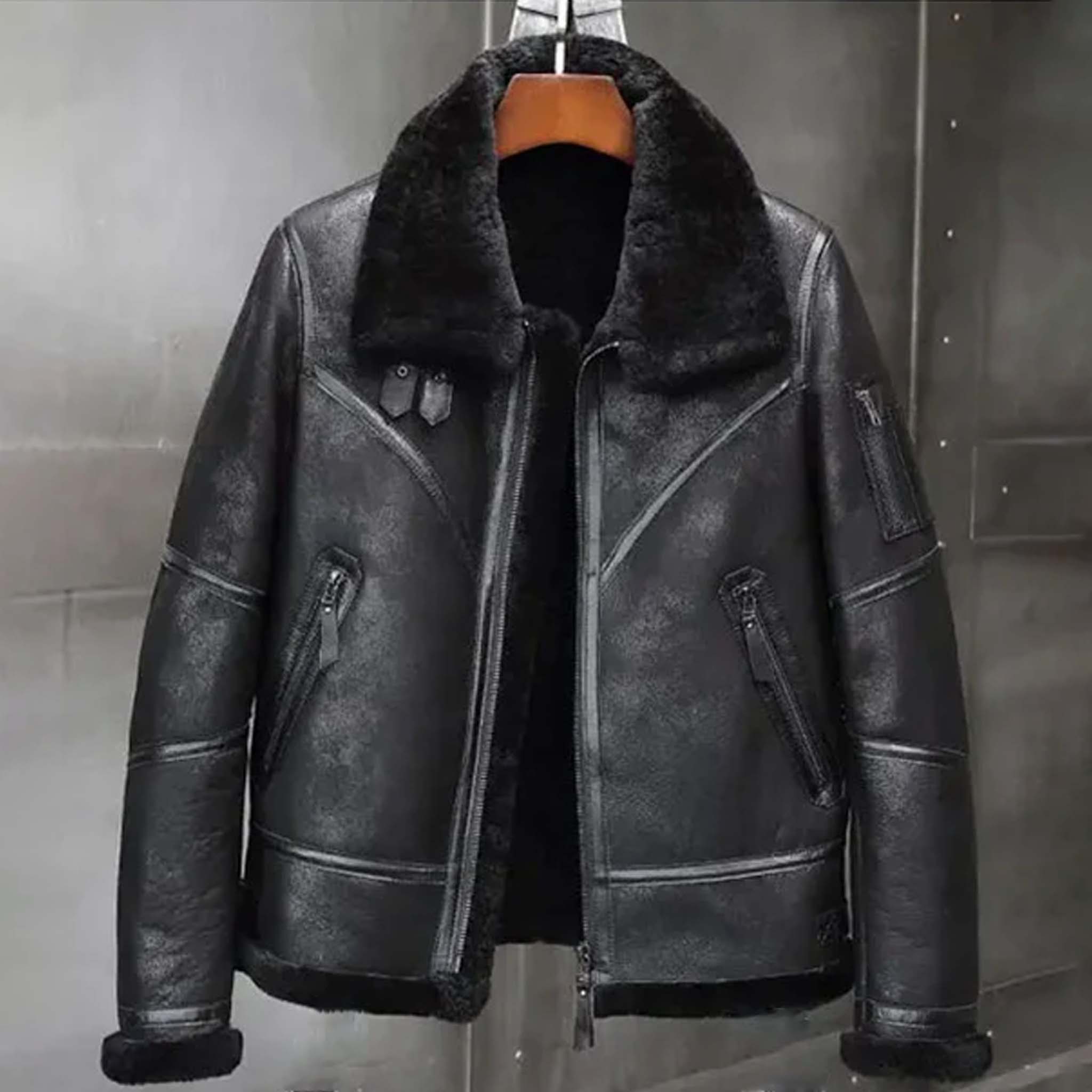 Roguez B3 RAF Fur Bomber Jacket - Premium Leather Aviator Winter Coat