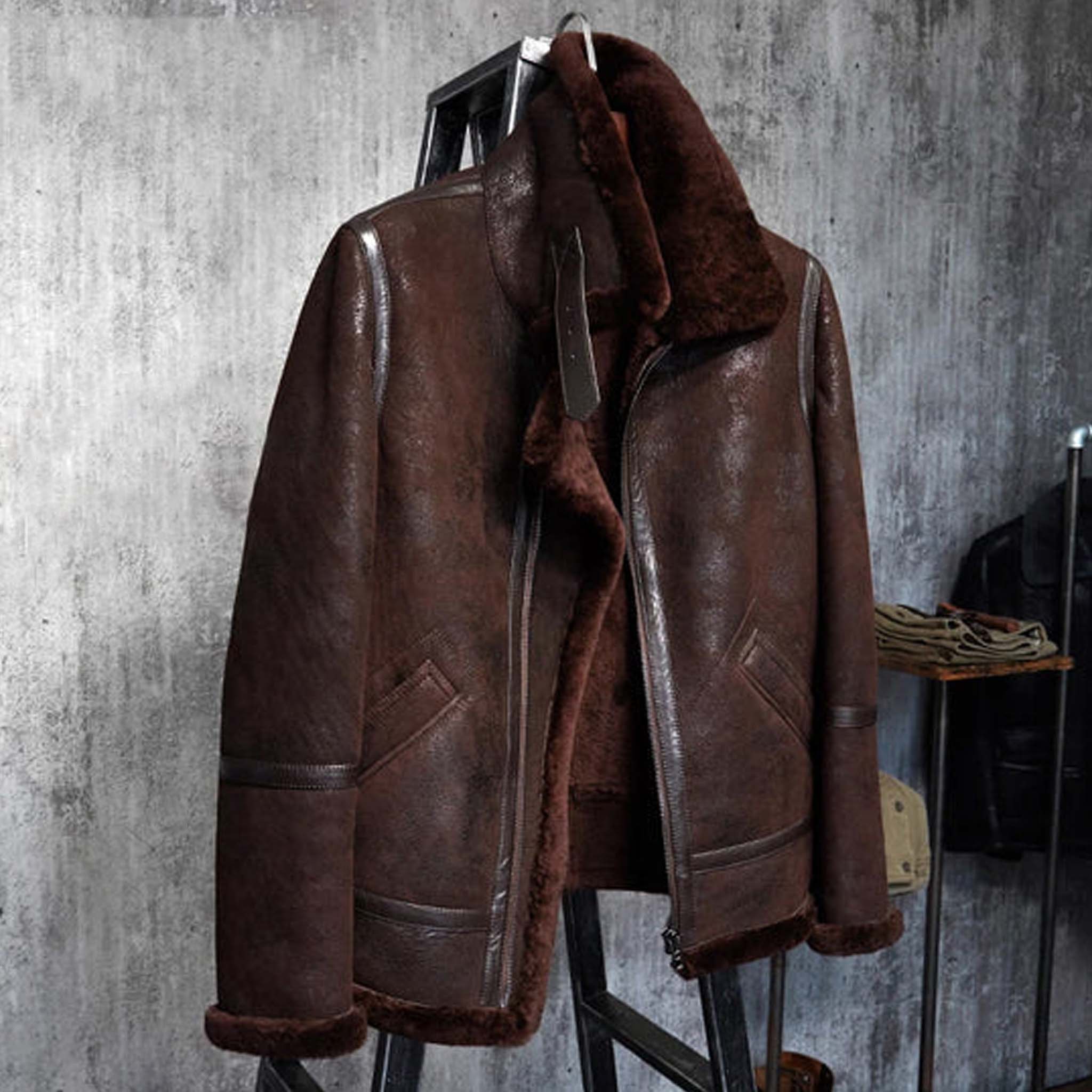 Trailx B3 RAF Jacket - Distressed Brown Sheepskin Shearling Leather Jacket