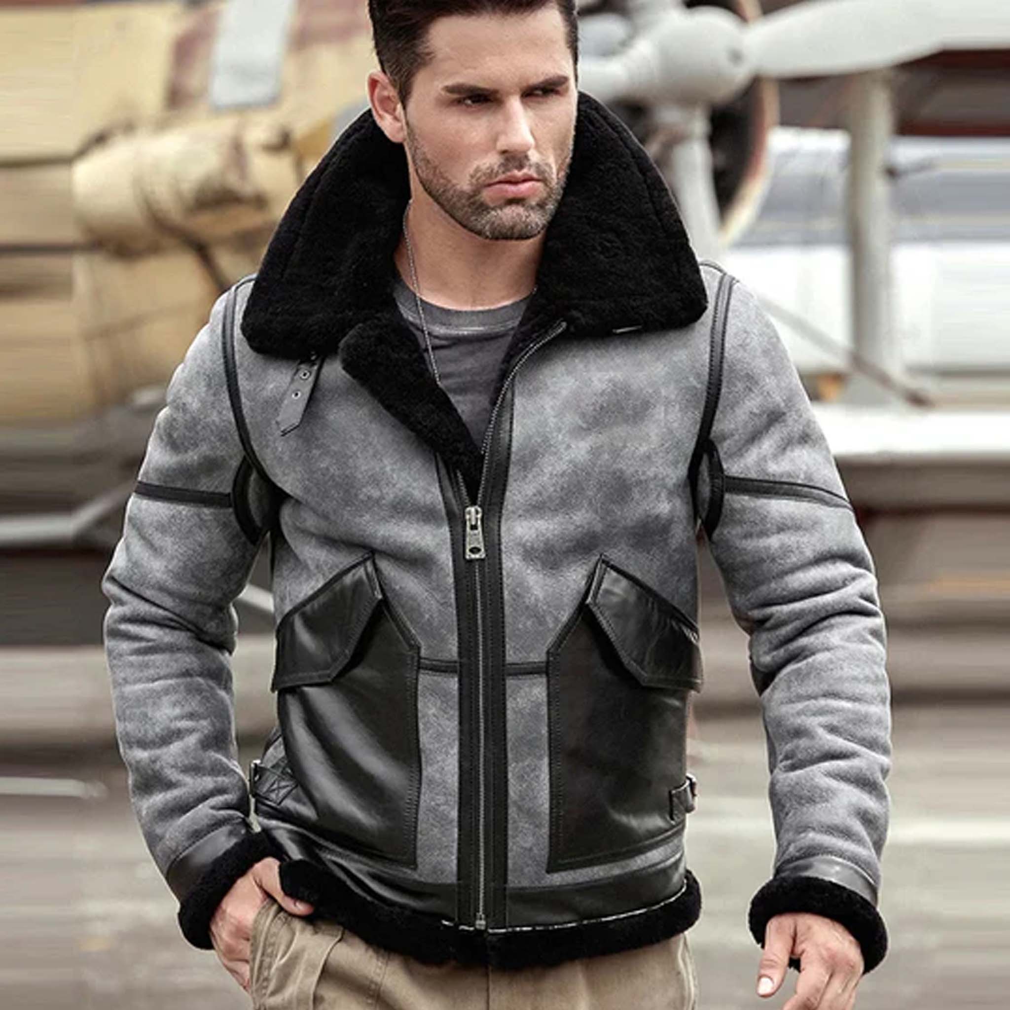 Ridr Men's Sheepskin RAF Bomber Jacket - Pilot Aviator Shearling Style