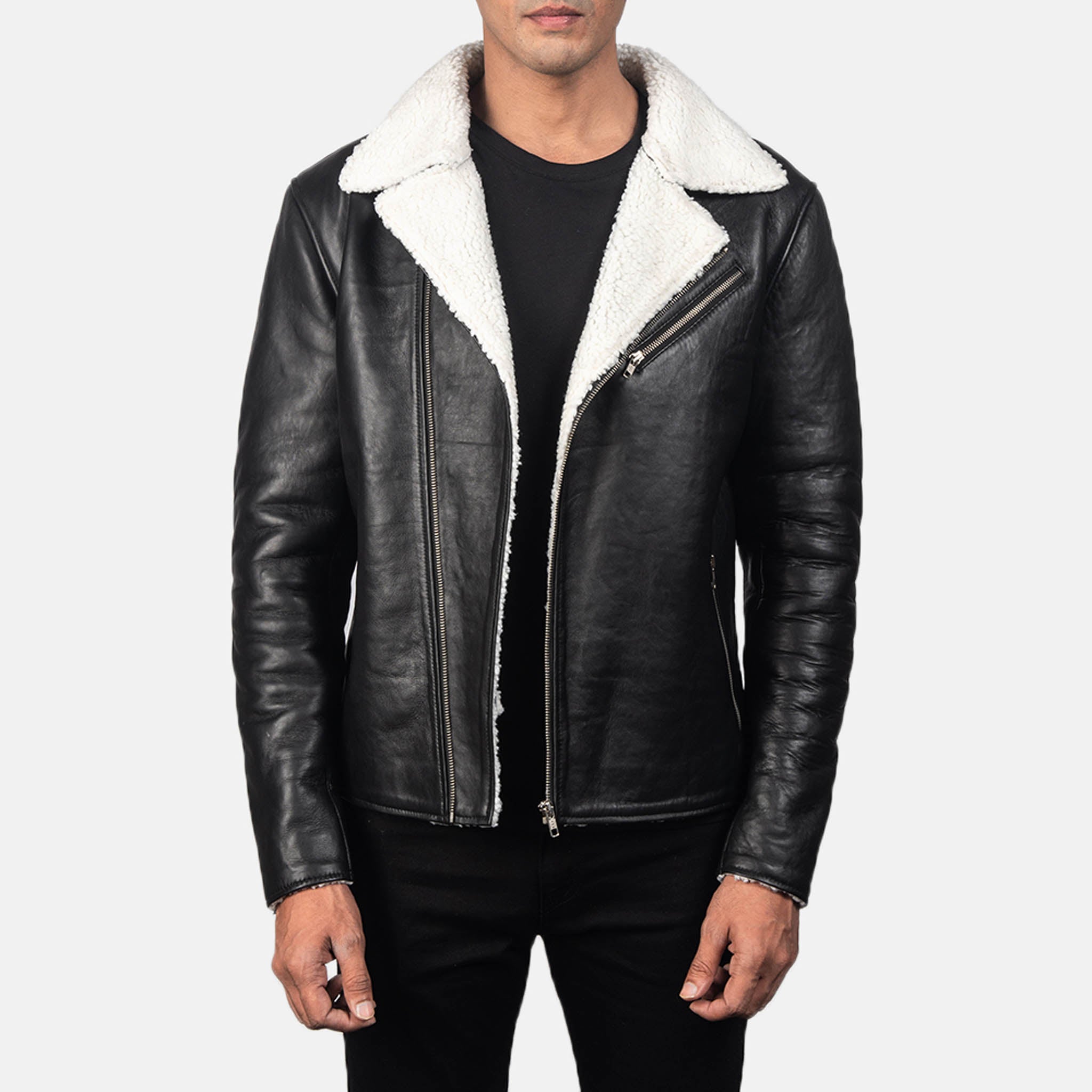 Albero Black Leather Jacket – Shearling Fur Luxurious Comfort, Customizable