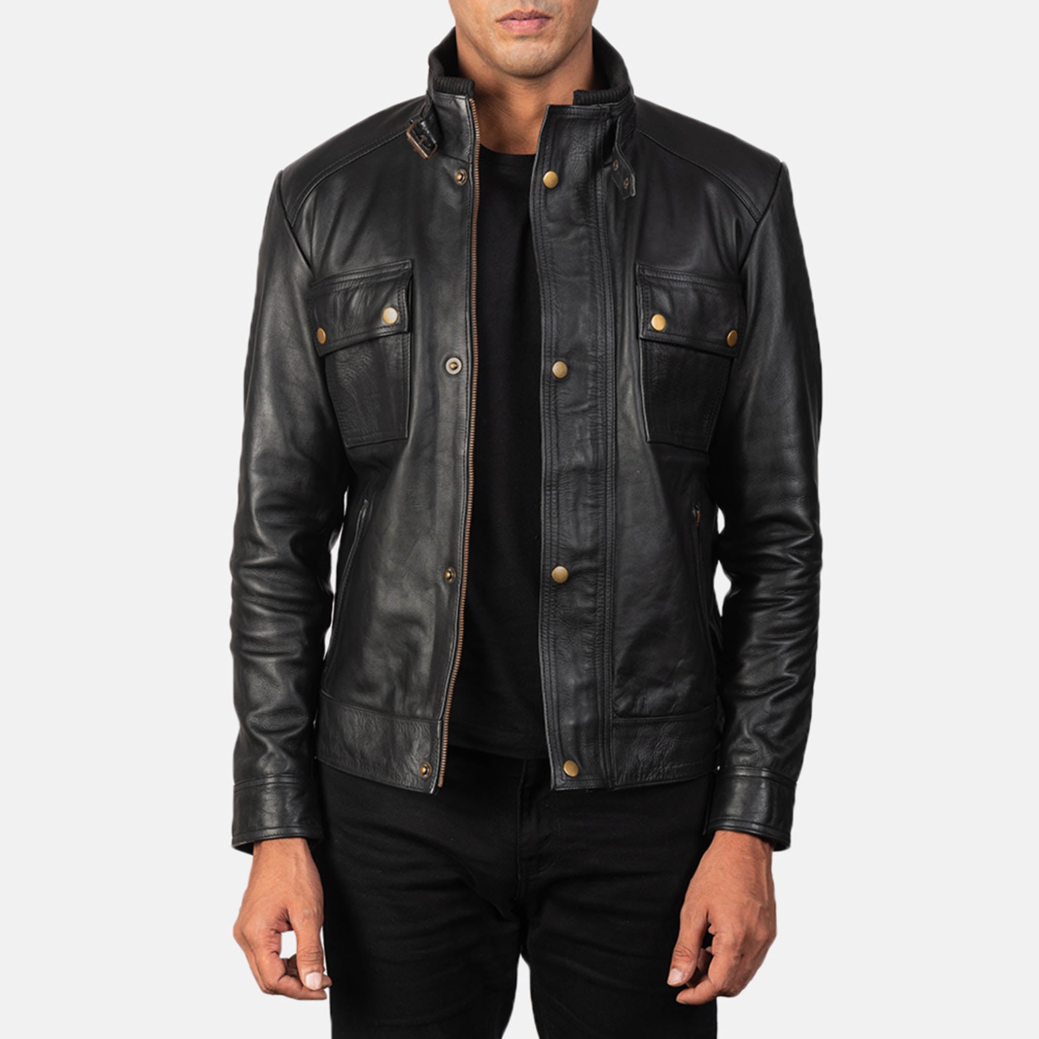 Maverick Distressed Black Leather Jacket – Sleek, Customizable Biker Wear