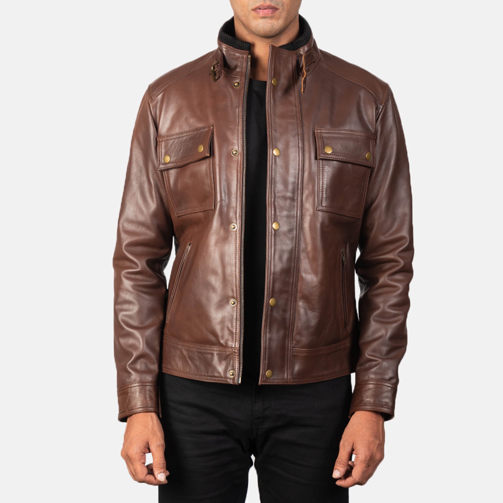 Maverick Distressed Brown Leather Jacket – Sleek, Customizable Biker Wear