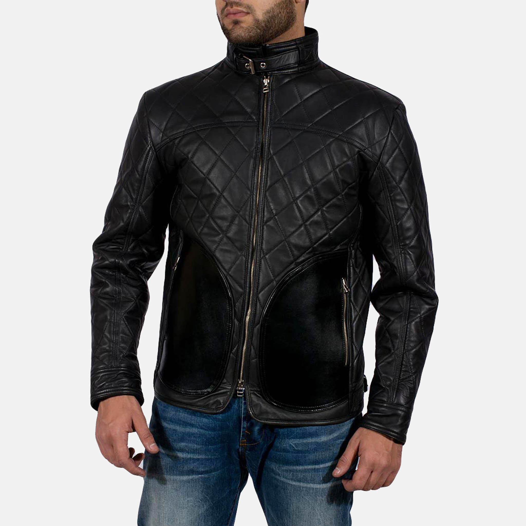 Satsis Men's Black Leather Biker Jacket - Premium Quality & Custom Embroidery Patches