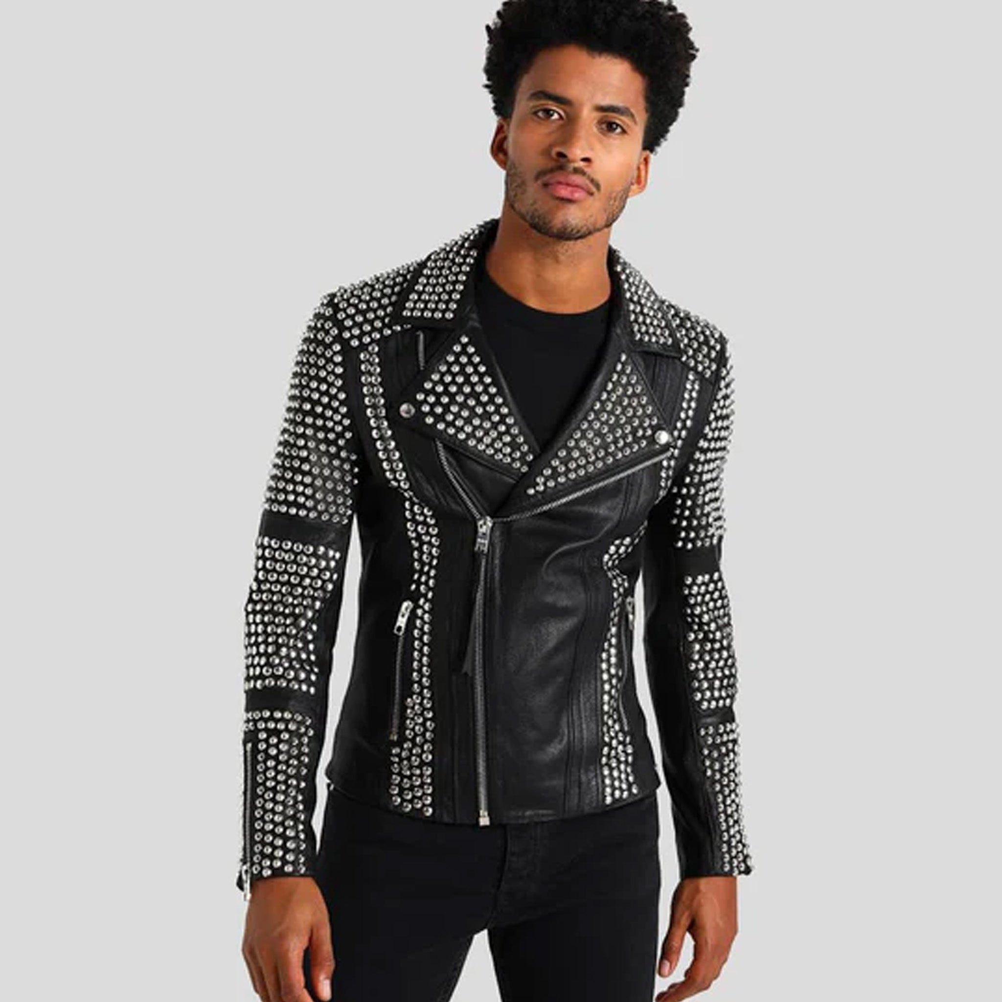 Landon Black Studded Fashion Leather Jacket