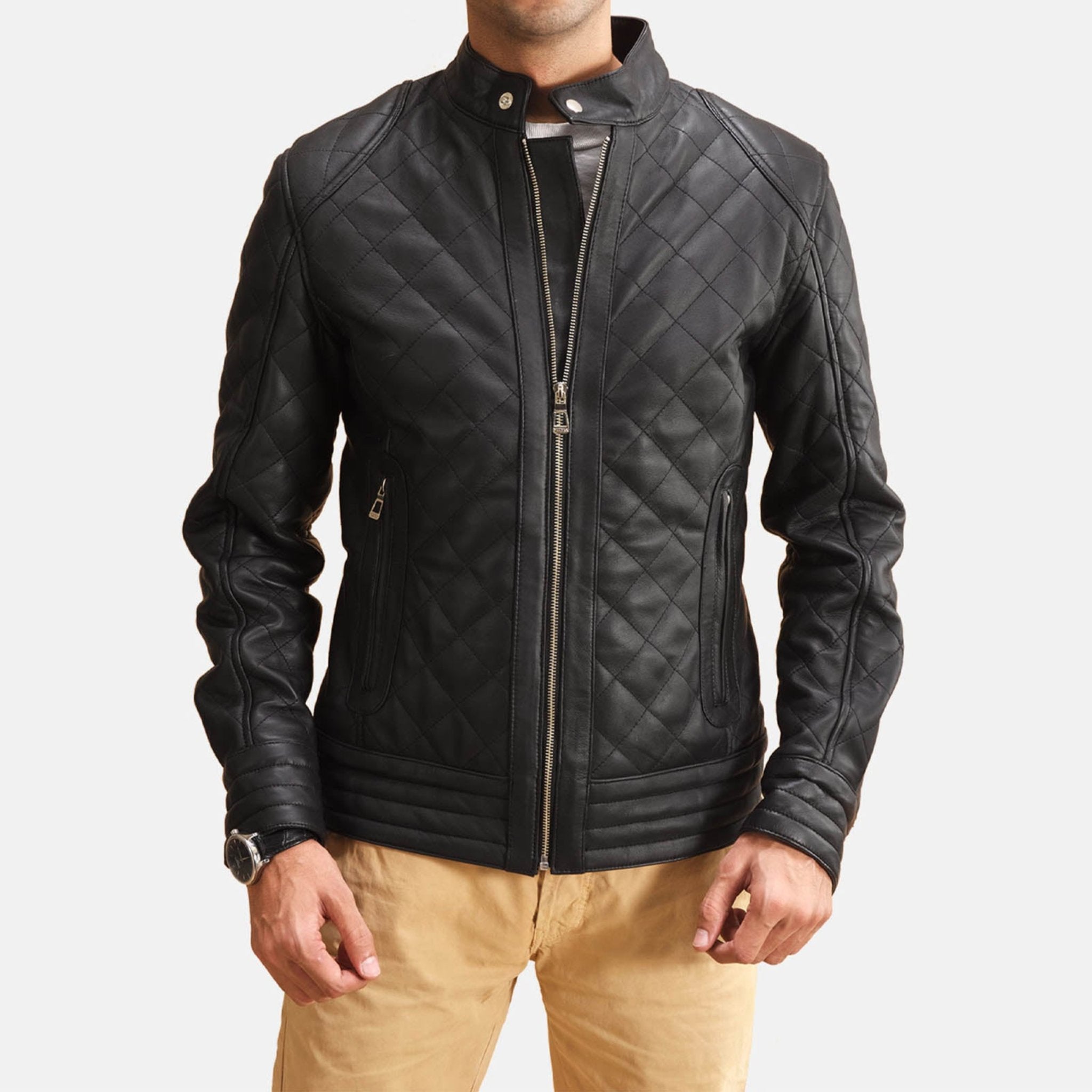 Henro Black Leather Biker Jacket – Classic Quilted Design, Customizable