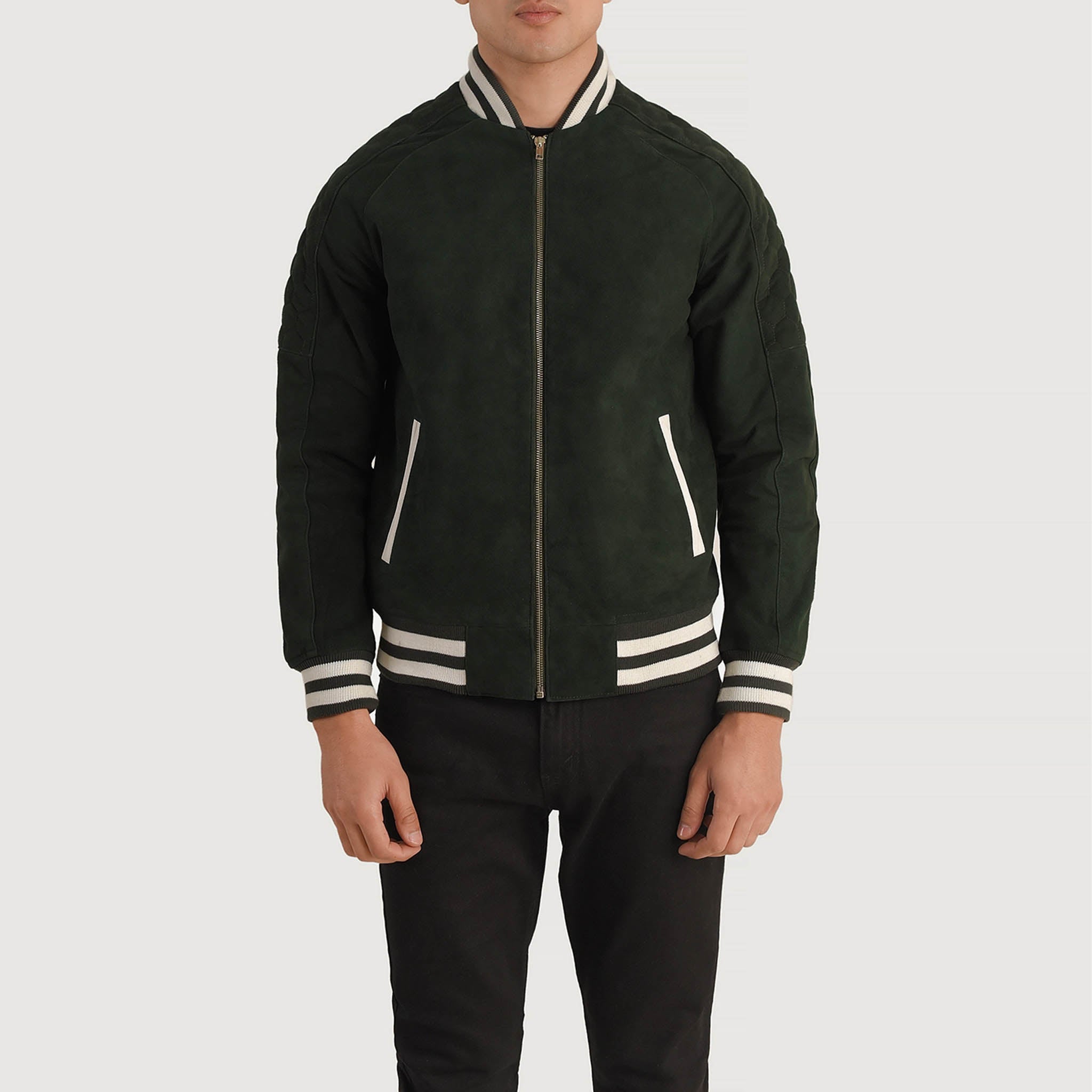 Felix Varsity Jacket in Genuine Green Suede Leather – Perfect for Custom Embroidery