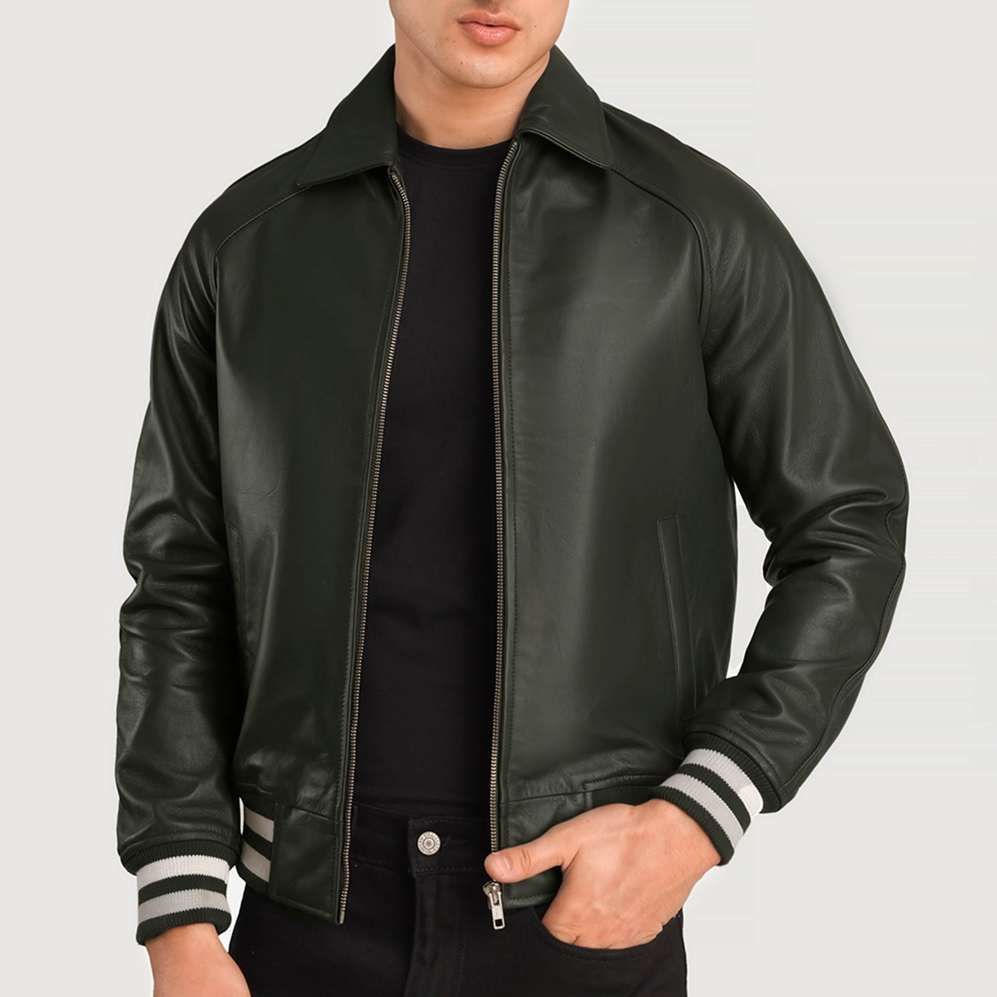 Abelard Green Leather Varsity Jacket – Timeless Classic Style