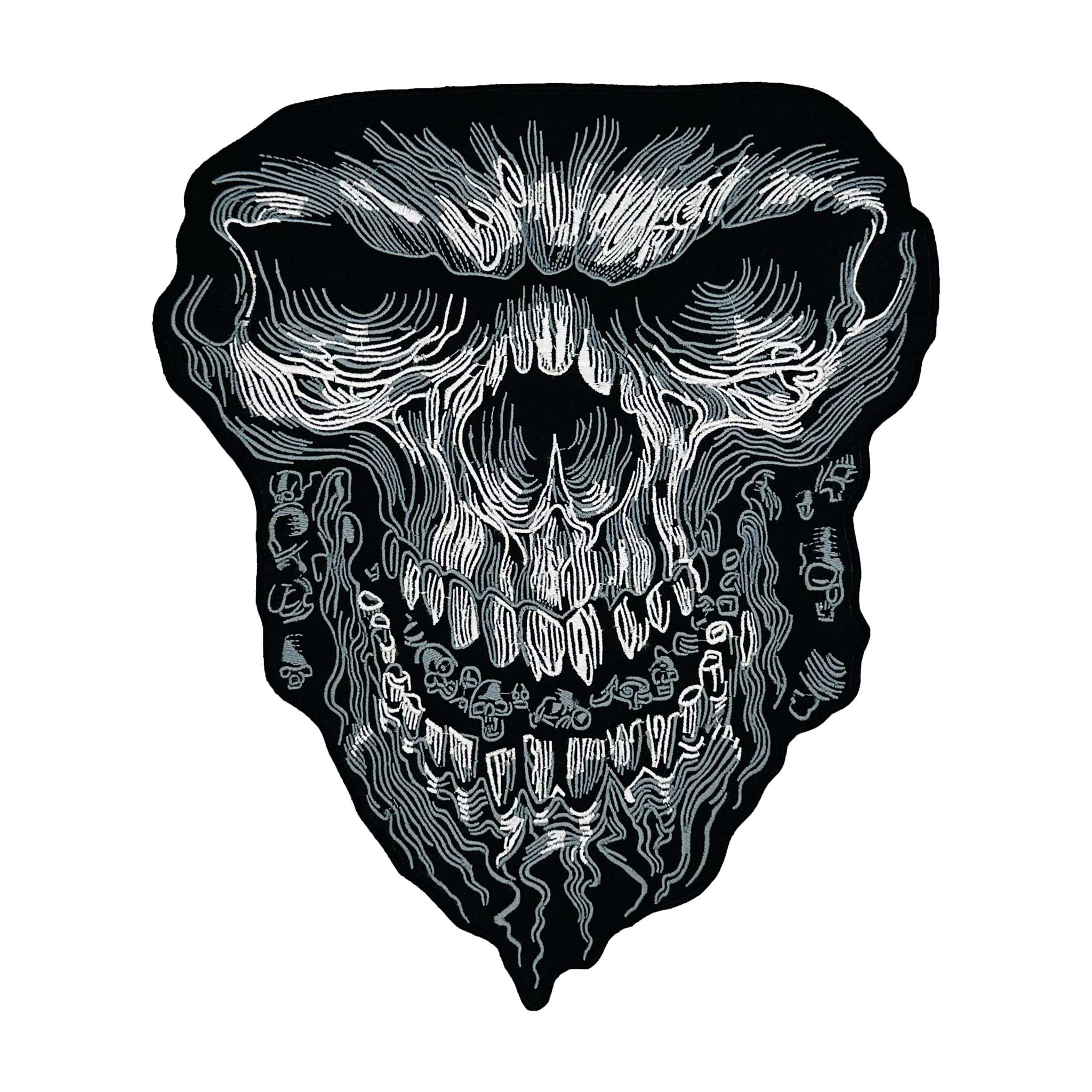 Bloody Grey Skull Head Embroidered Motorcycle Jacket Back Patch – 12 Inch Large