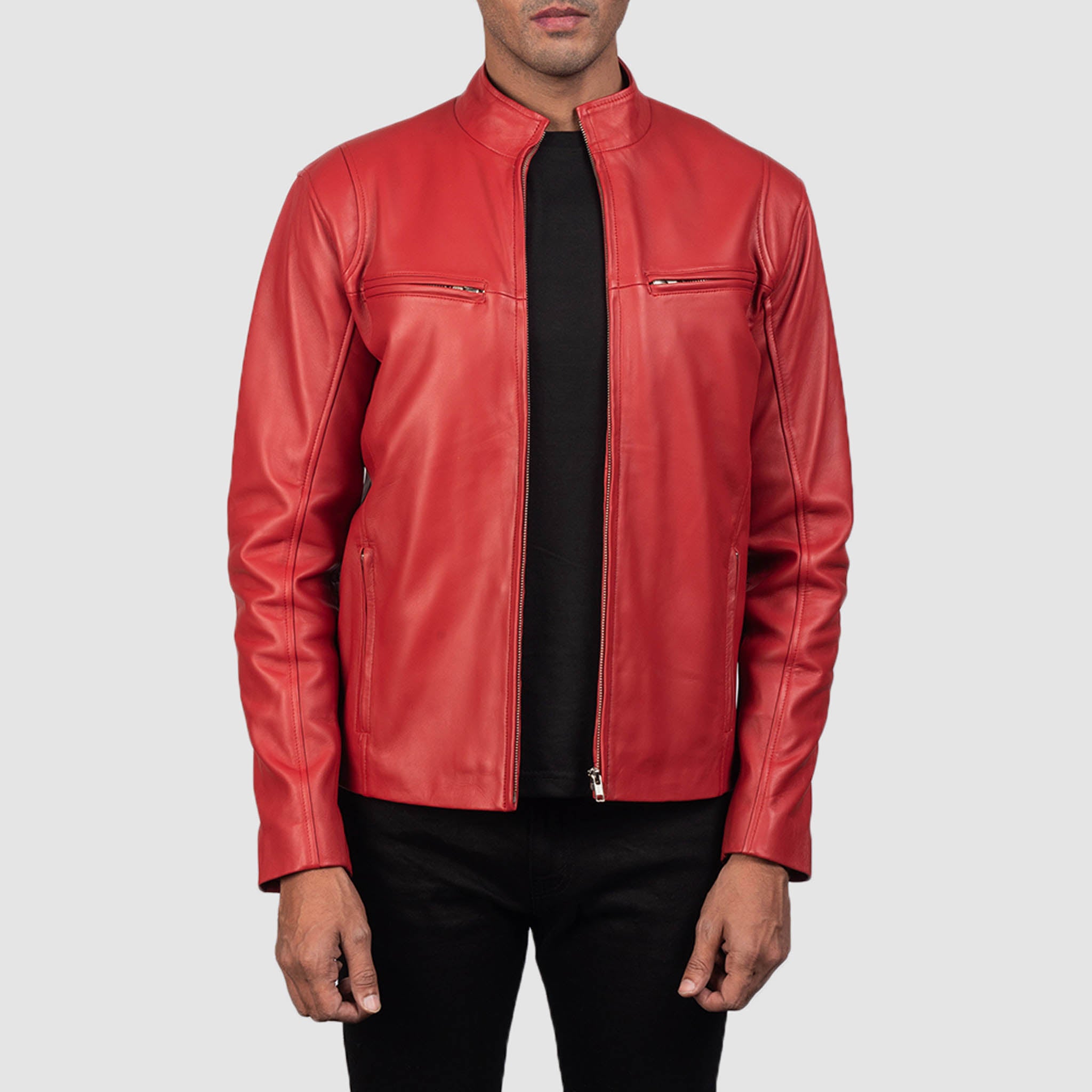 Elite Red Leather Biker Jacket - Premium Motorcycle Style for Men