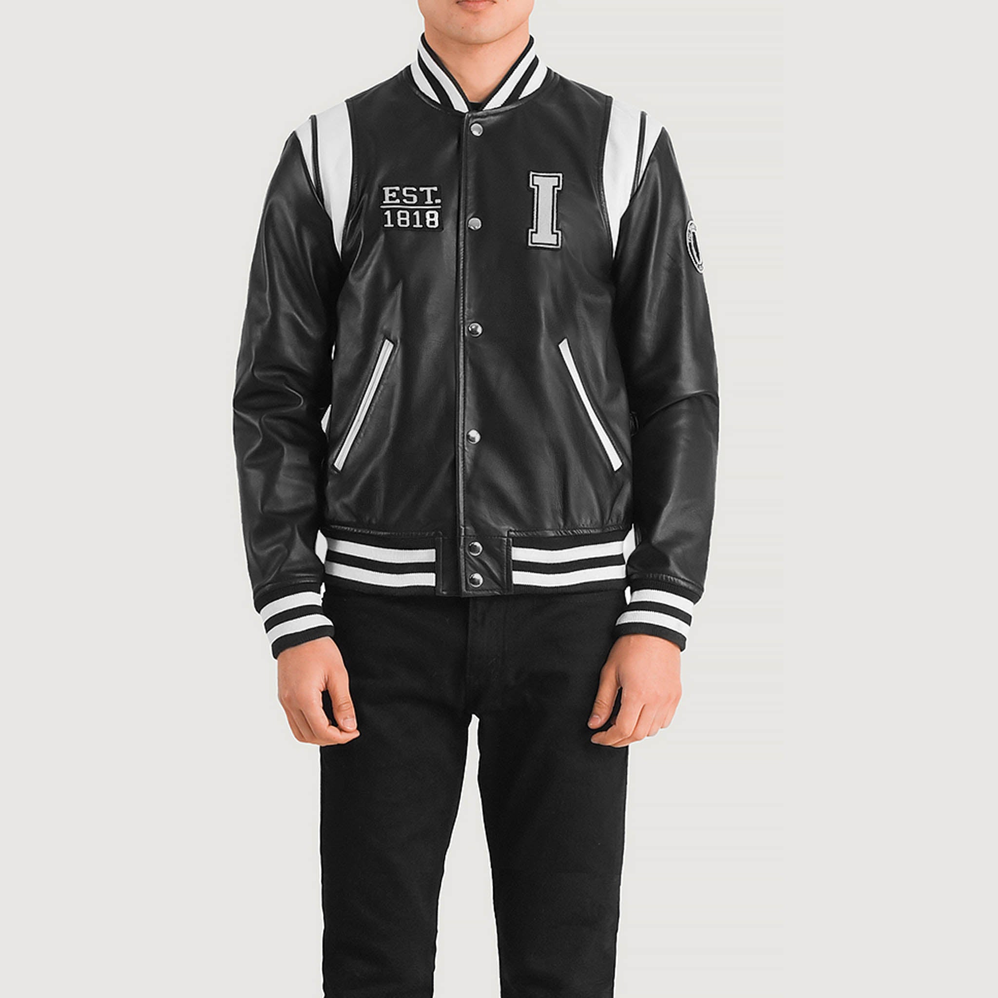 Hazel Illinois Black Leather Varsity Jacket – College Letterman Baseball Style