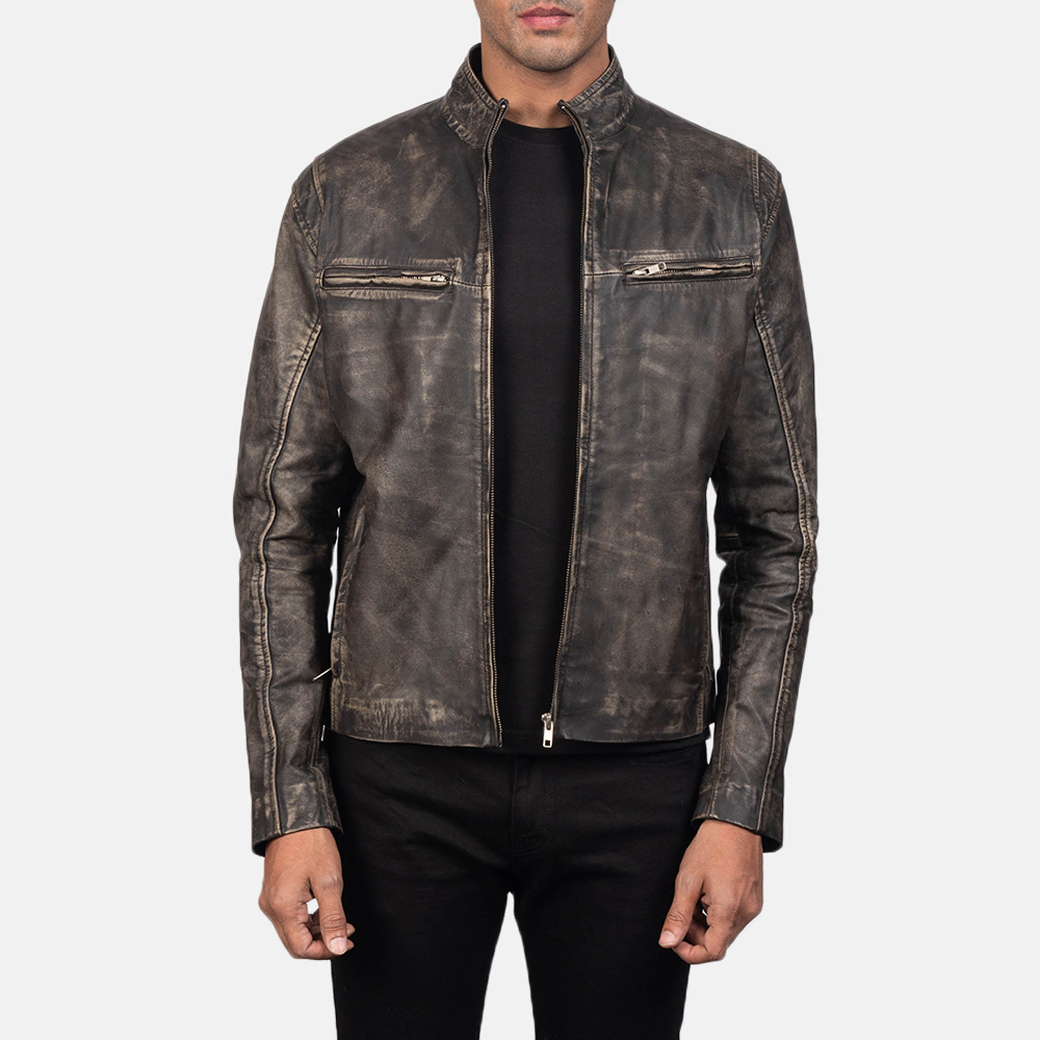 Elite Destressed Brown Leather Biker Jacket - Premium Motorcycle Style