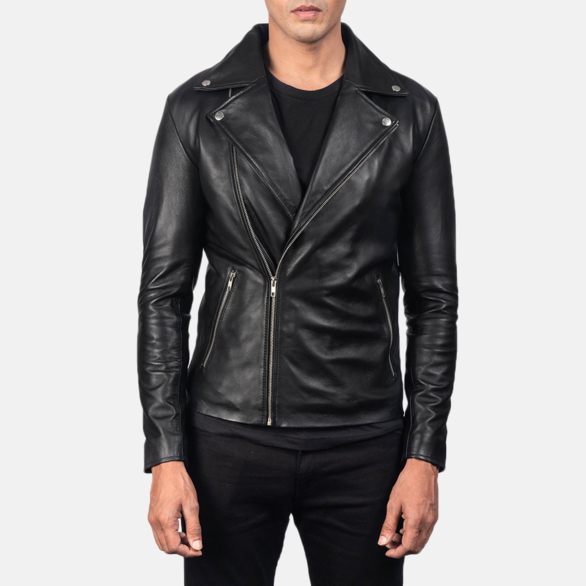 Soane Black Leather Biker Jacket - Classic Motorcycle Style for Men