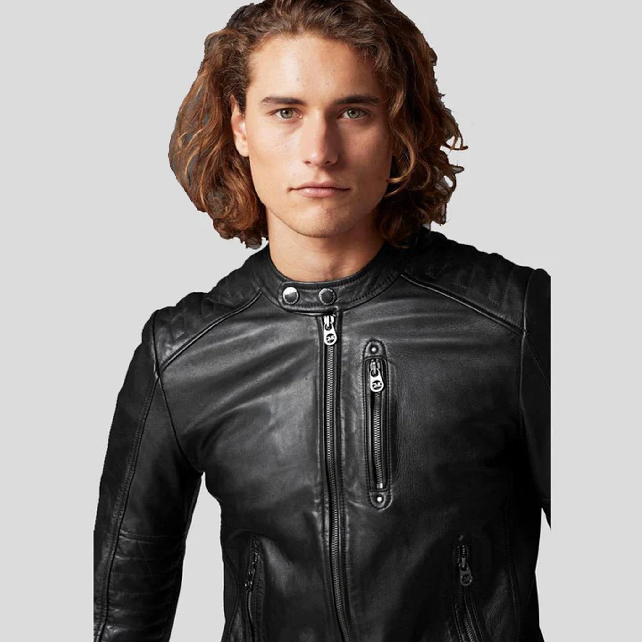 Slim fit leather bomber jacket sale