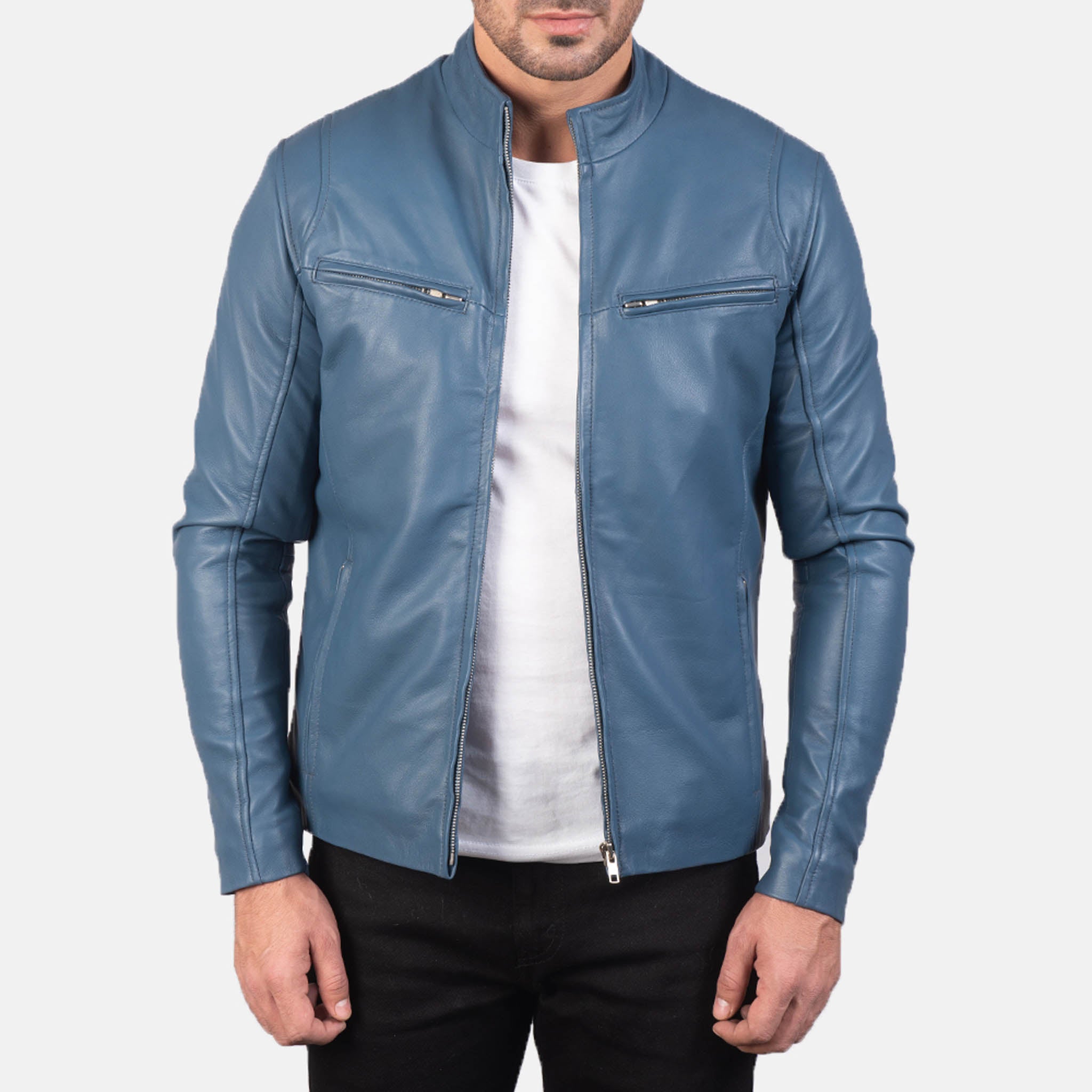 Elite Blue Leather Biker Jacket - Premium Motorcycle Style