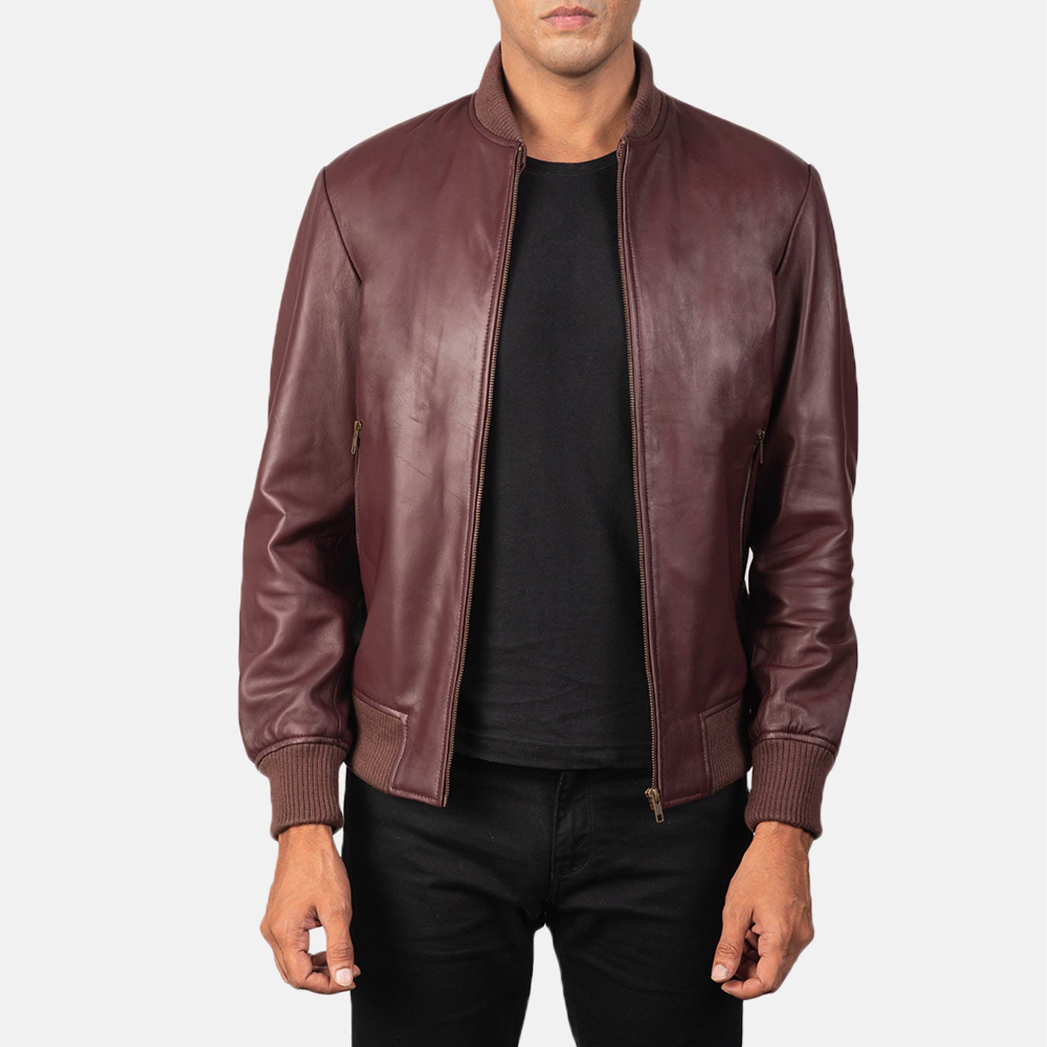 Rayne Maroon Leather Bomber Jacket for Men – Classic Style and Modern Fit