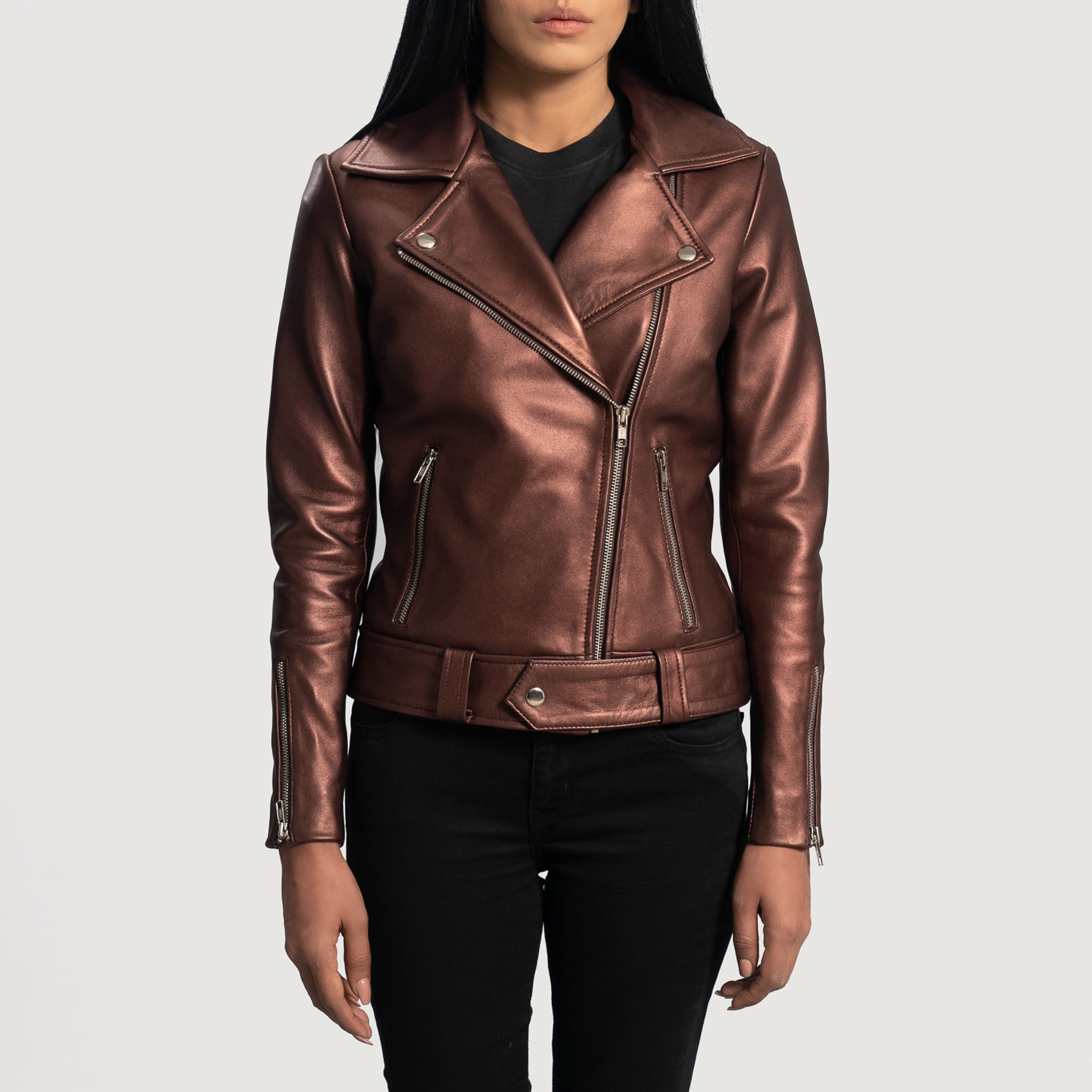 Nova Women's Leather Biker Jacket - Premium Motorcycle Jacket Style