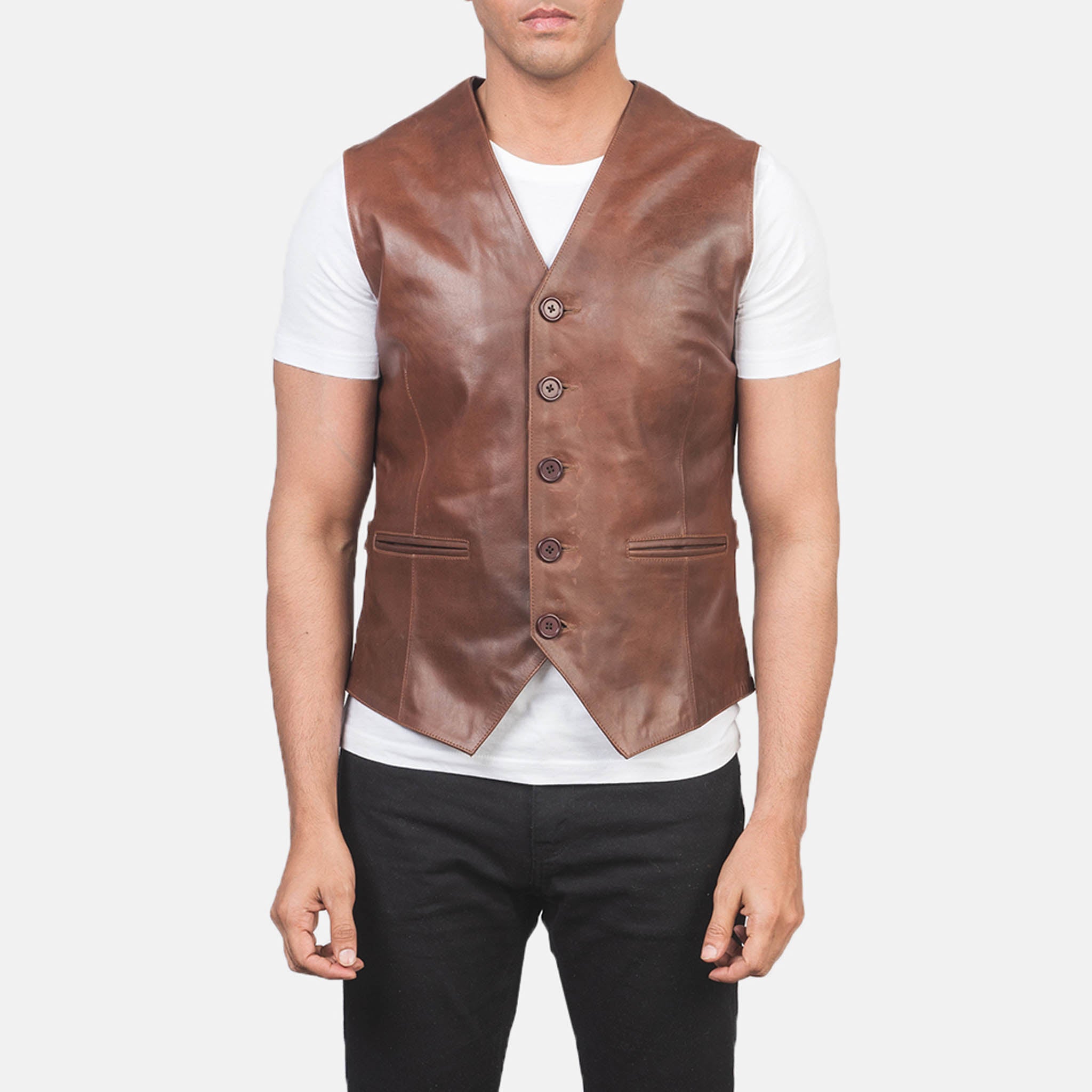 Eidan Brown Leather Vest – Men’s Premium Motorcycle Outerwear