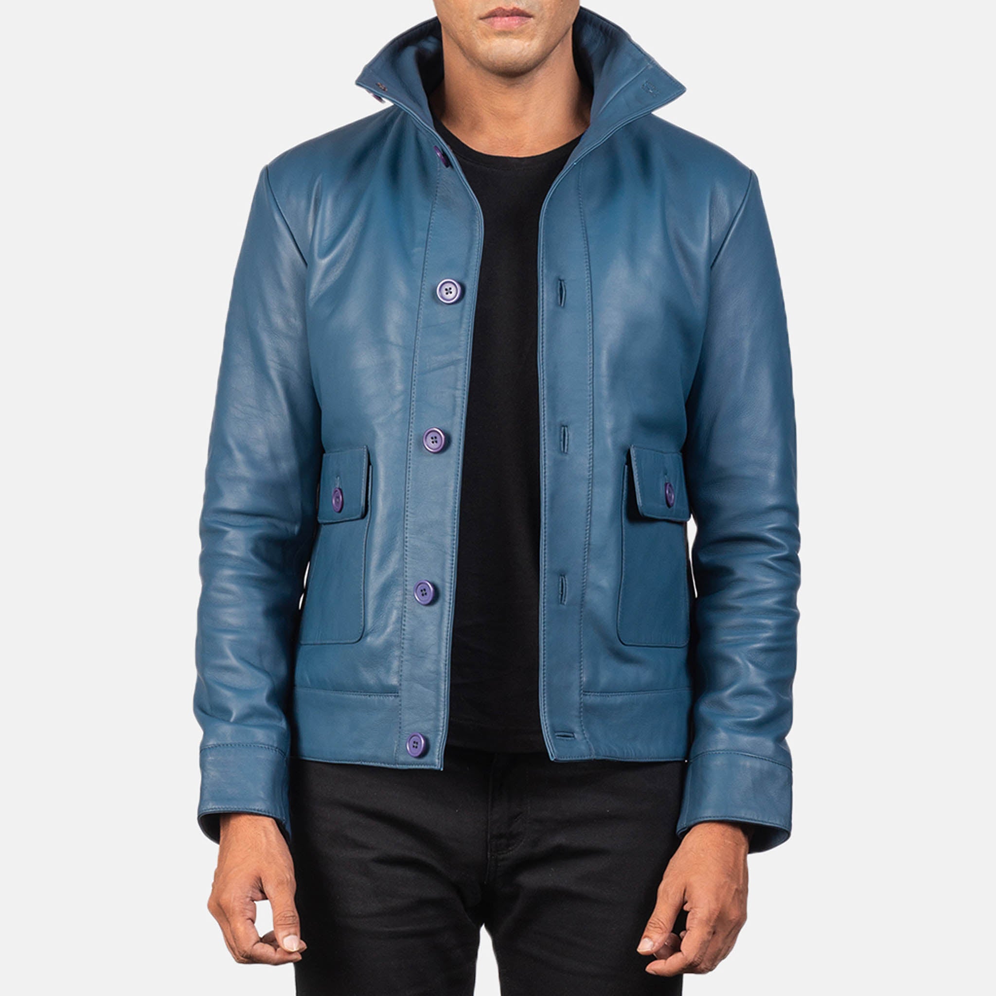 Calem Blue Leather Bomber Jacket – Men's Stylish Leather Outerwear