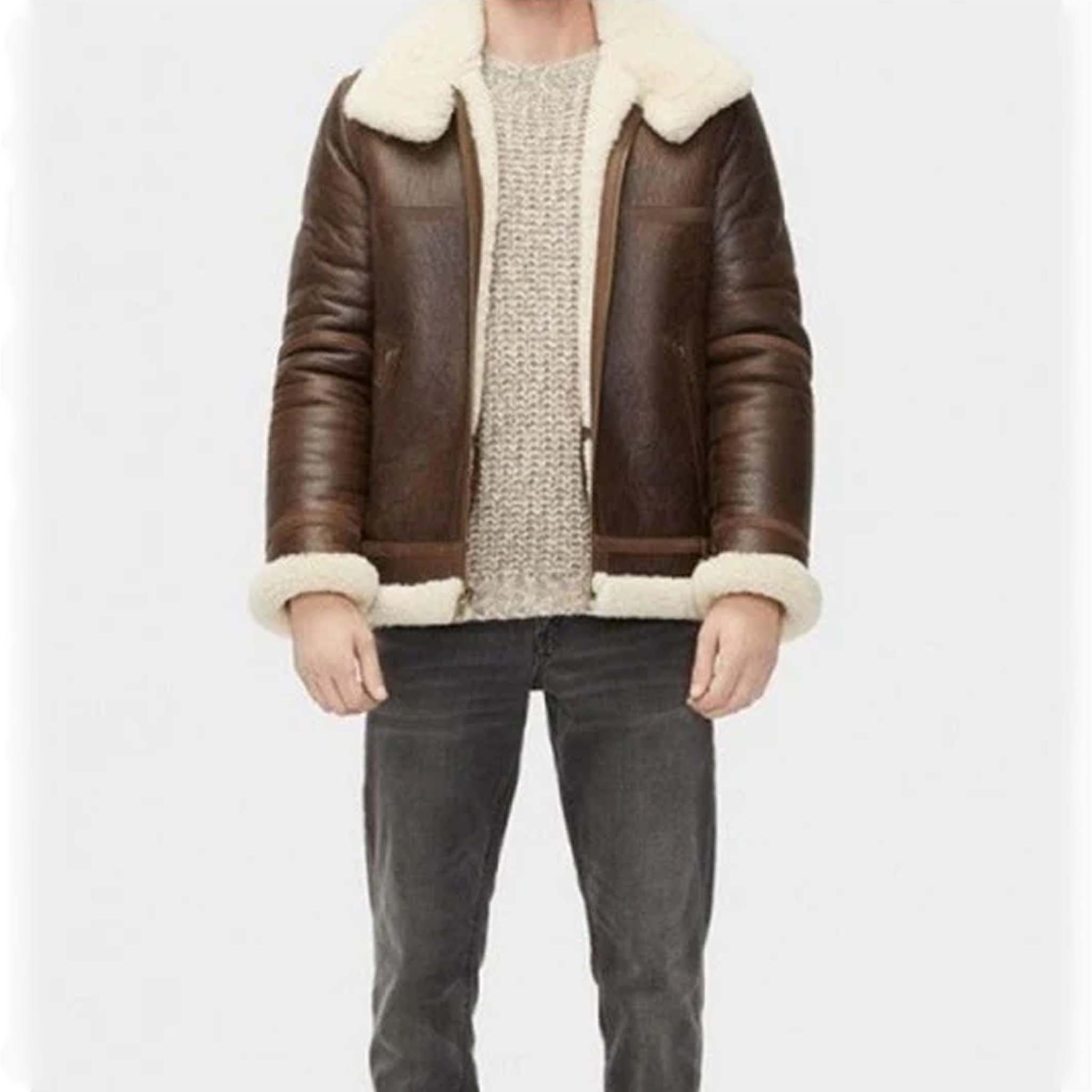 Draykr RAF Aviator Jacket - B3 Bomber Brown Sheepskin Leather Shearling Coat