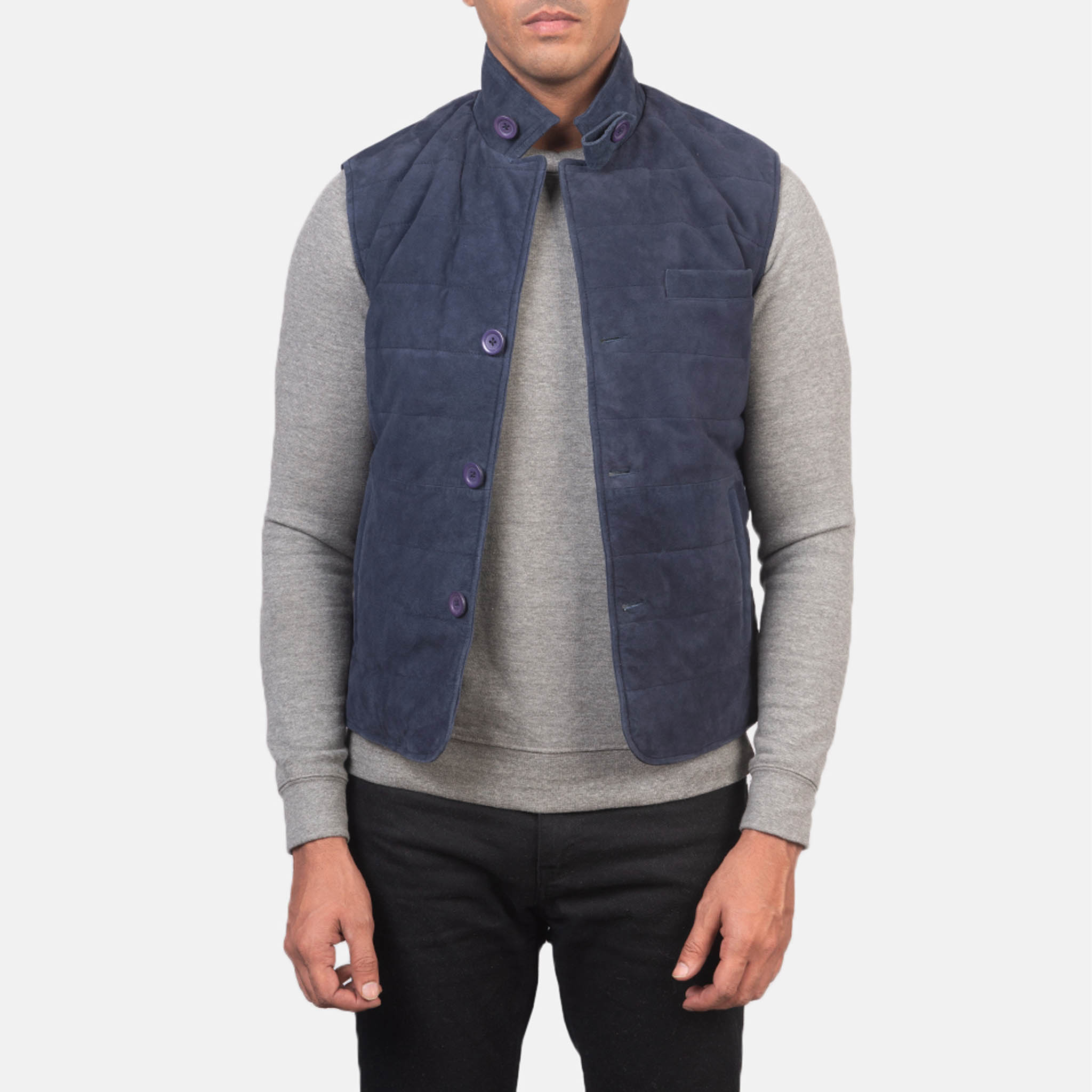 Liam Navy Blue Suede Leather Vest – Premium Style for Mens