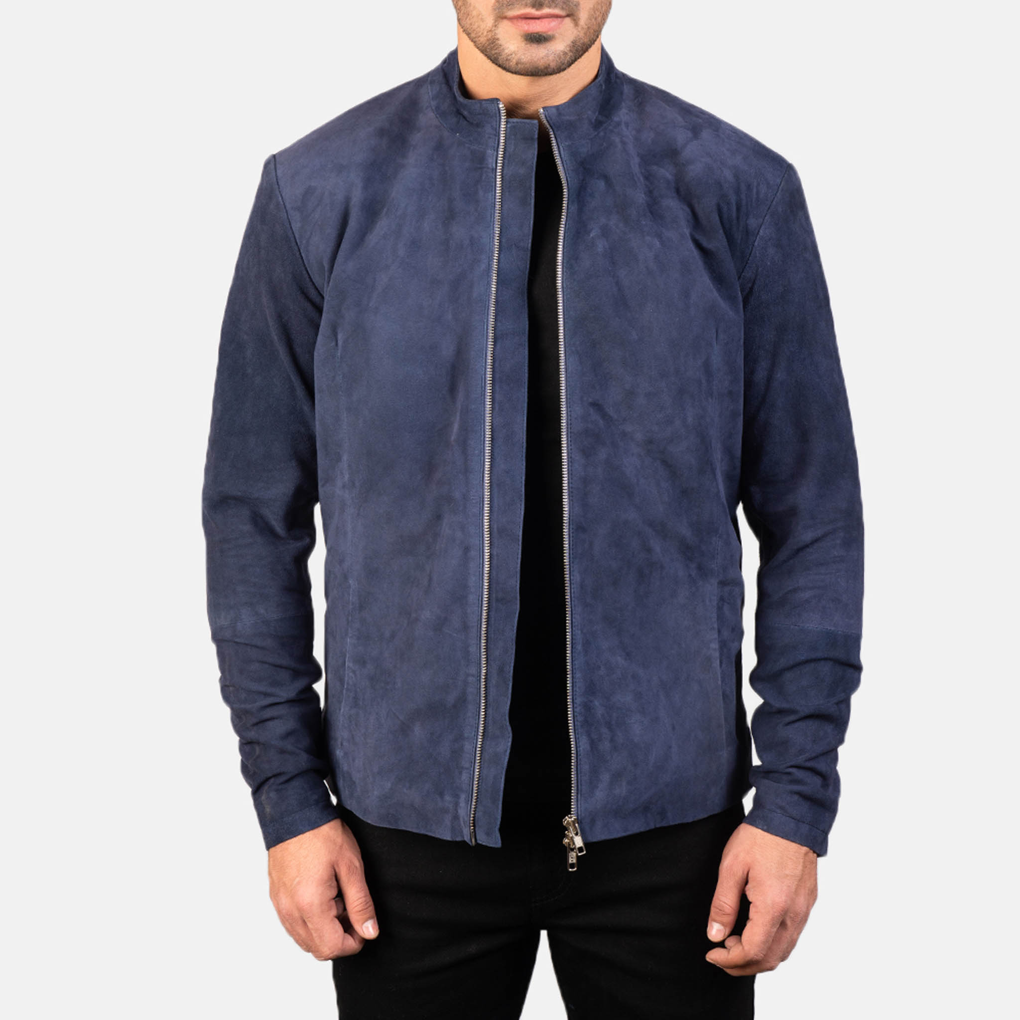 Chromatic Navy Blue Suede Leather Biker Jacket – Stylish and Premium Design