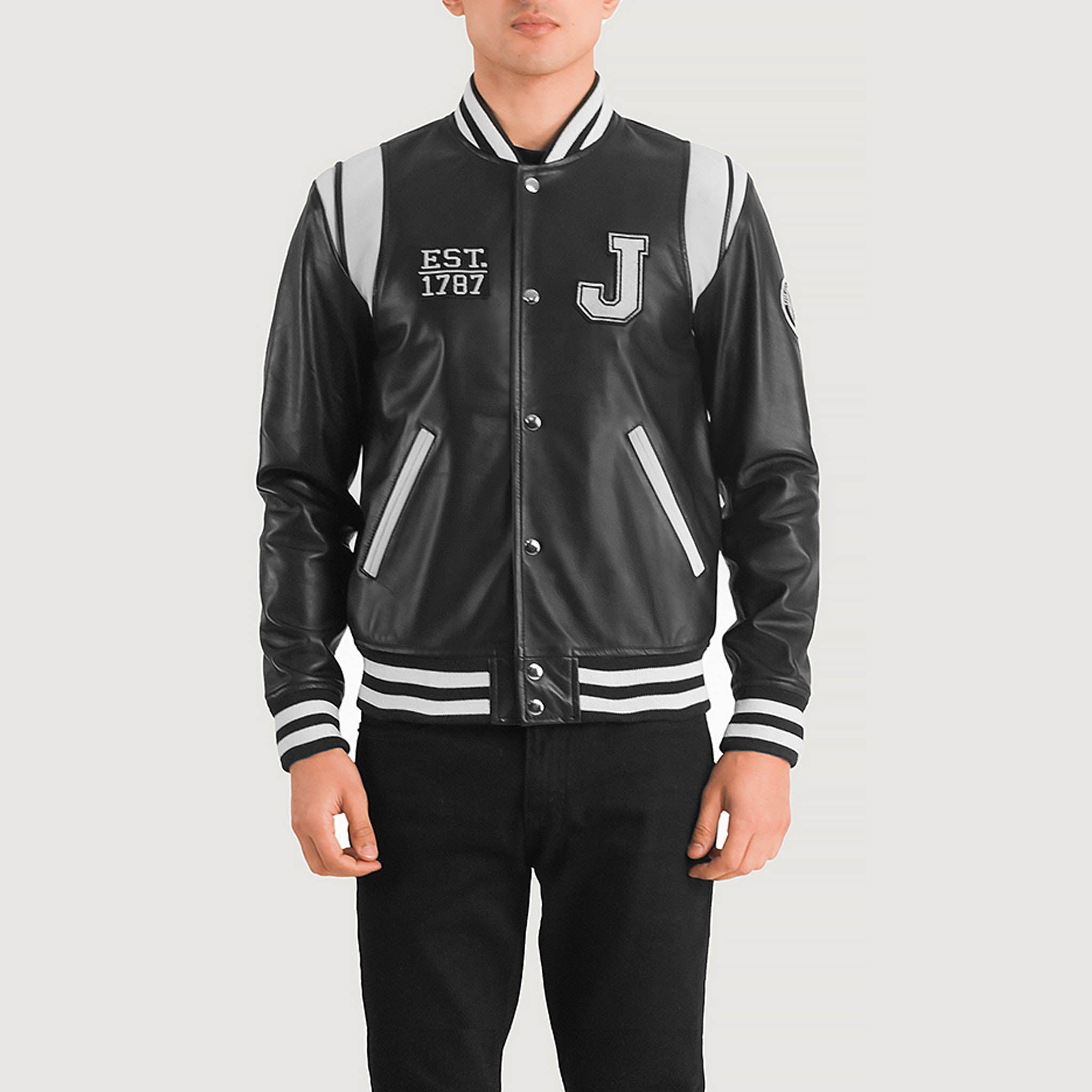 Hazel New Jersey Black Leather Varsity Jacket – College Letterman Baseball Style