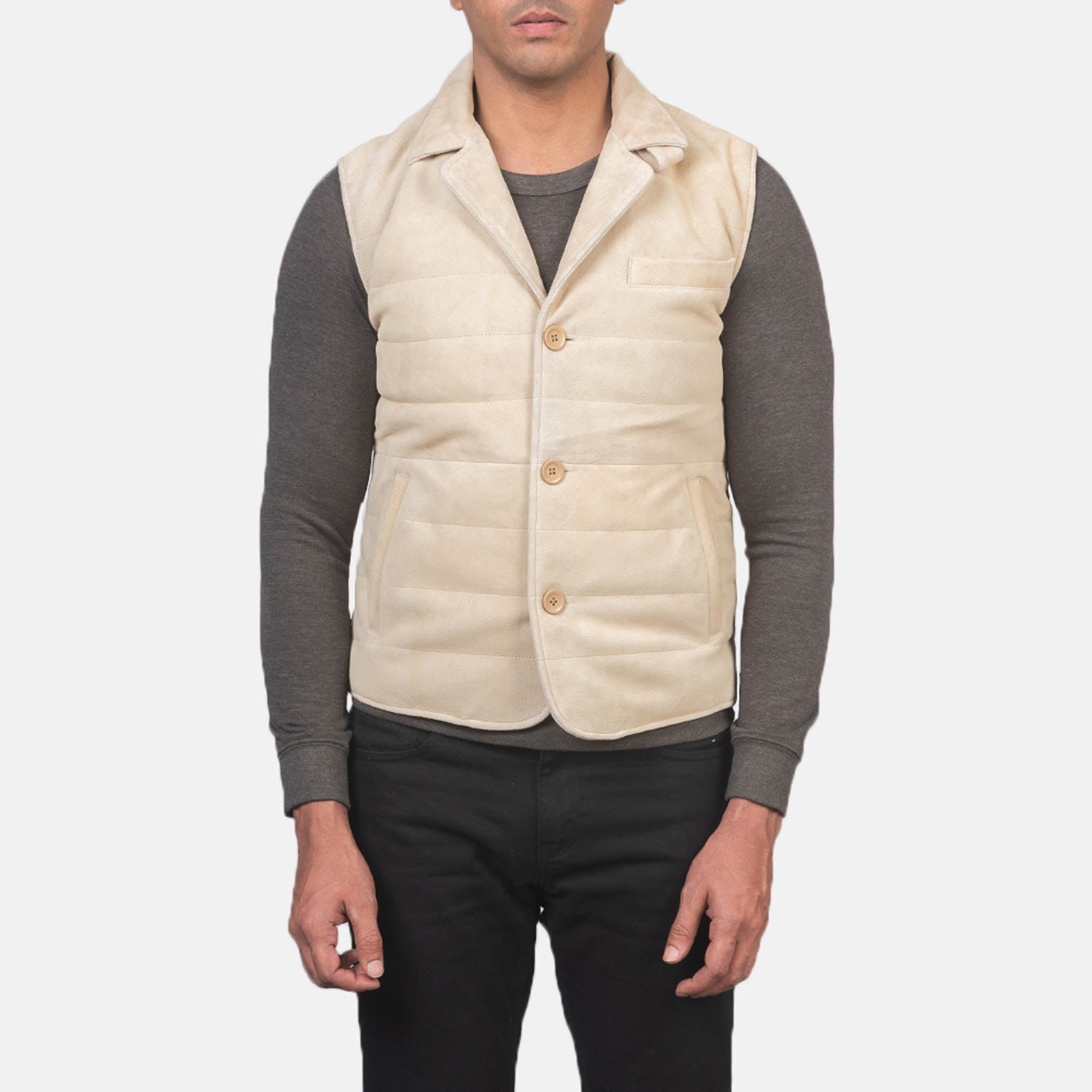 Liam Off-White Suede Leather Vest – Premium Style for Mens