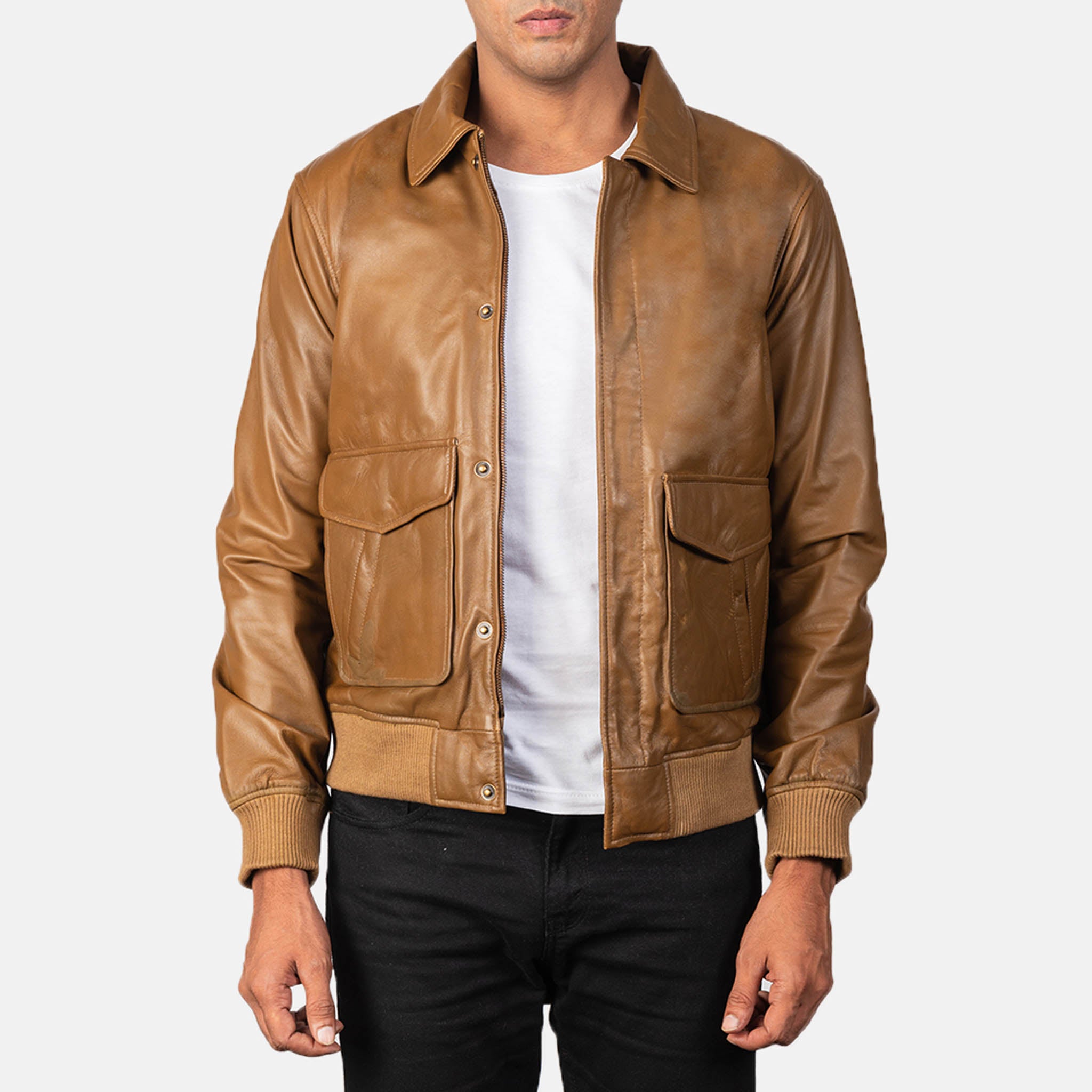 Lucas A2 Olive Brown Leather Bomber Jacket – Classic Military Style for Men