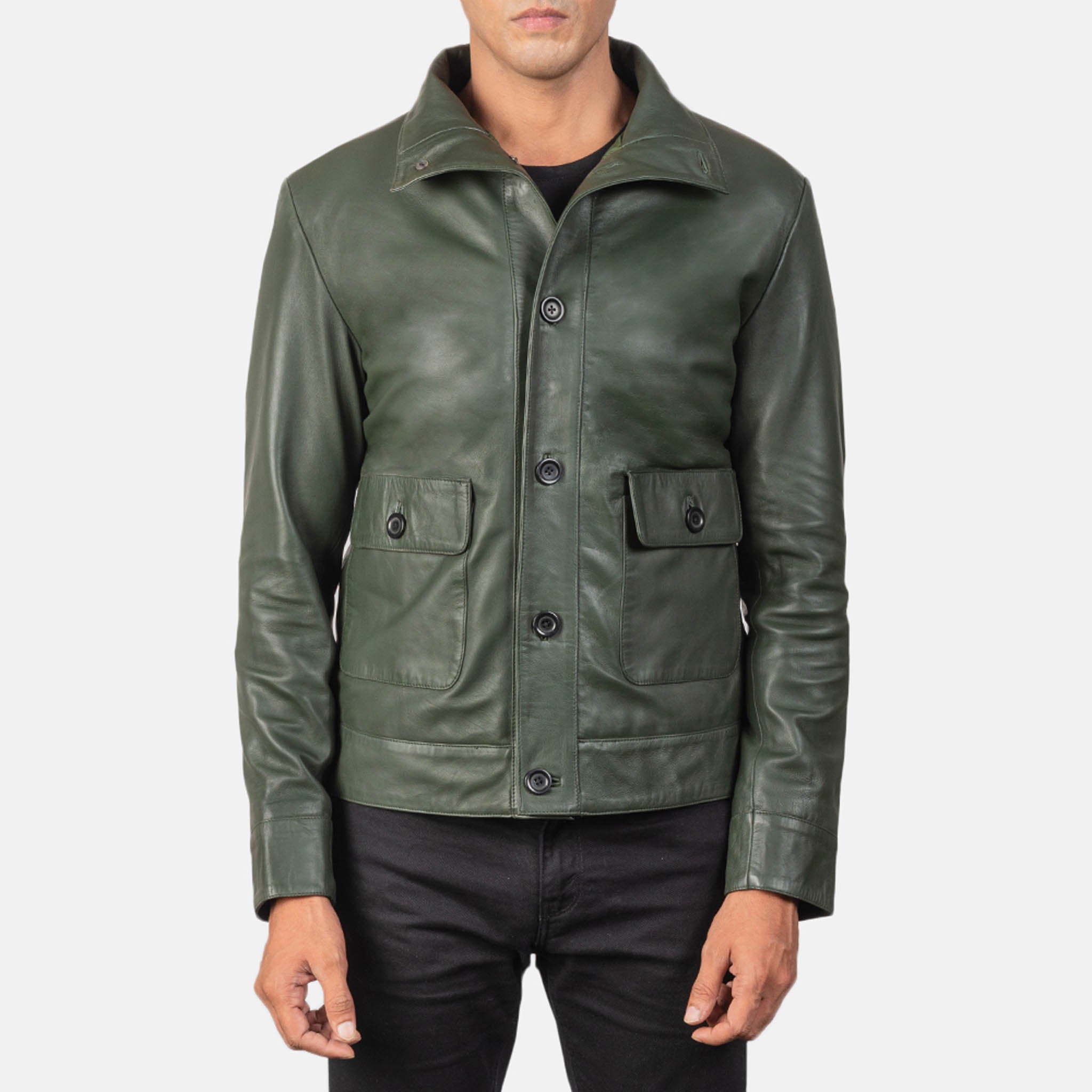 Men's Calem Green Leather Bomber Jacket – High-Quality Leather Apparel