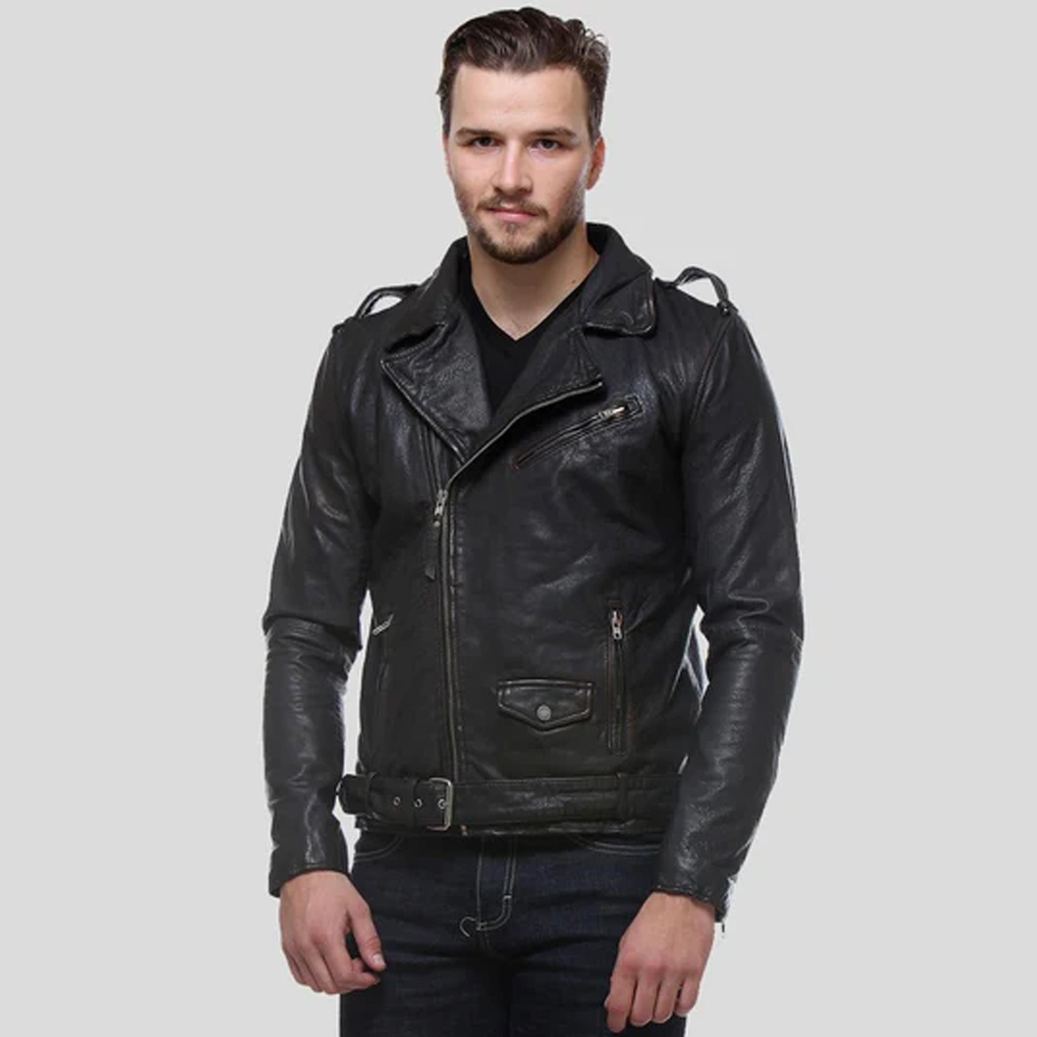 Finn Black Biker Leather Jacket