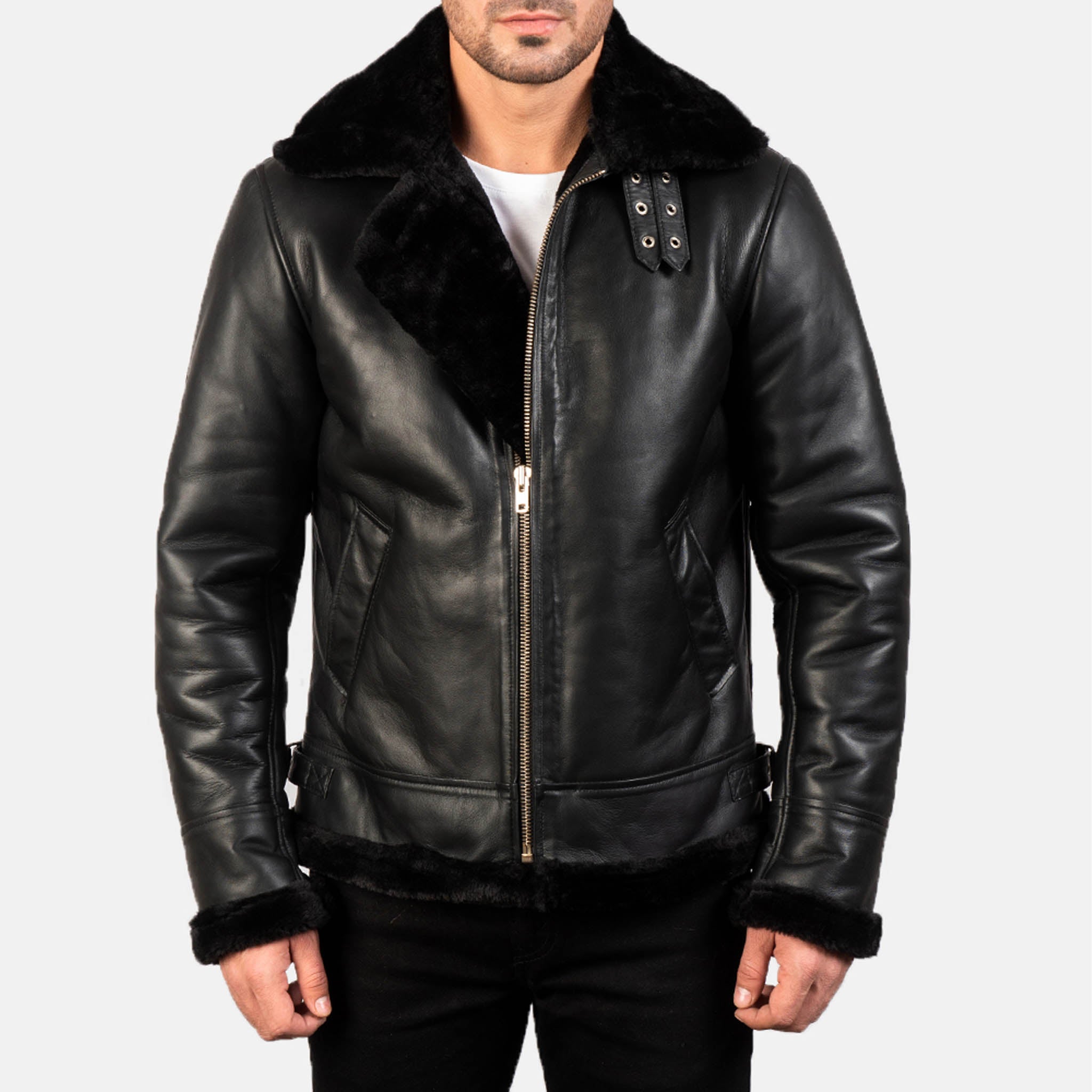 Men's Frances Black B3 Leather Bomber Jacket – Warm & Stylish