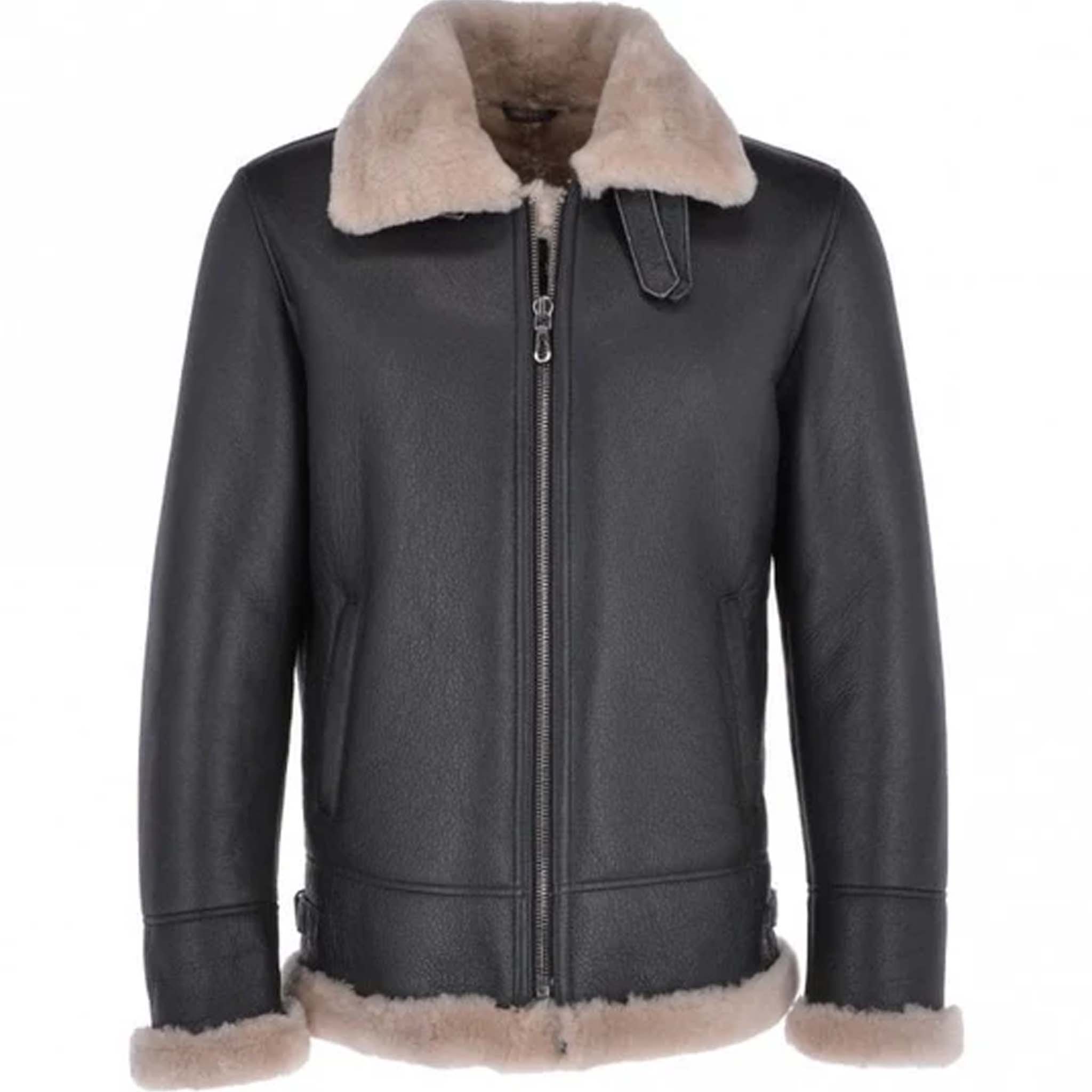 Wolvar B3 RAF Shearling Jacket - Black Airforce Sheepskin Leather Flight Coat