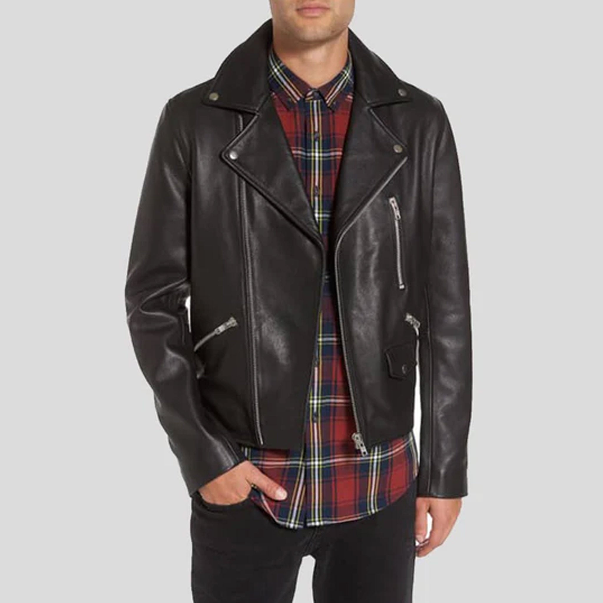 Caleb Black Biker Leather Jacket