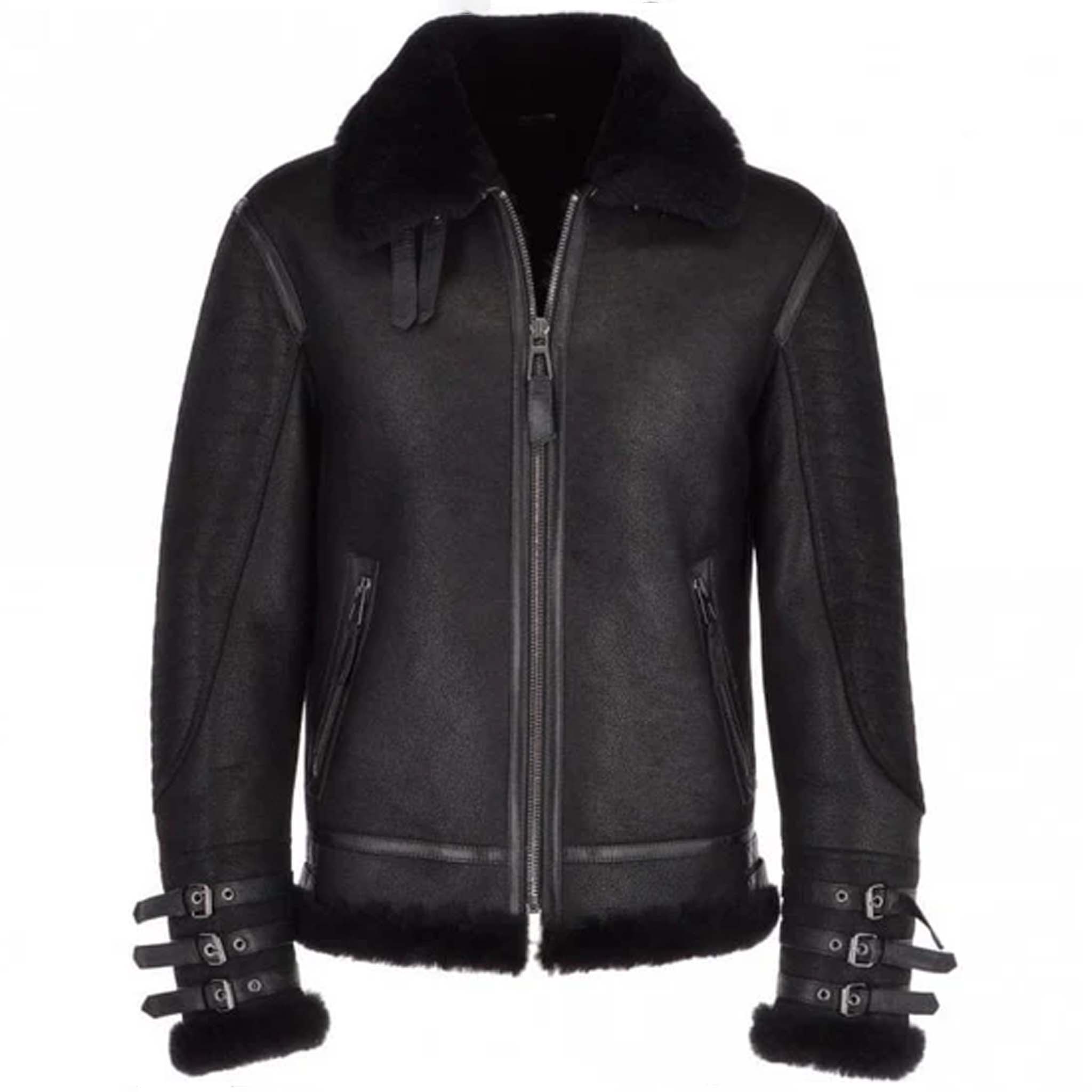 Stryke Black B3 RAF Bomber Jacket - Sheepskin Shearling Aviator Leather Jacket