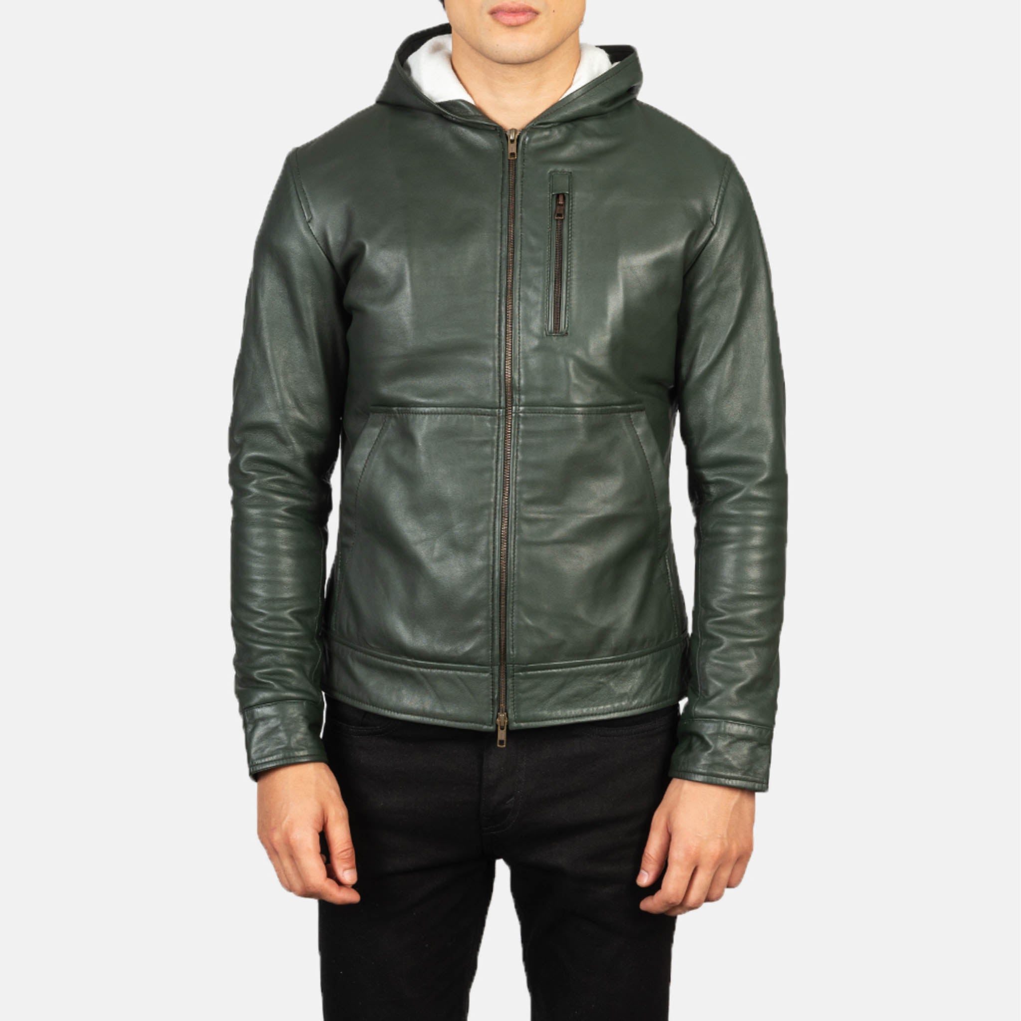 Caston Green Hooded Leather Bomber Jacket – Men's Premium Outerwear