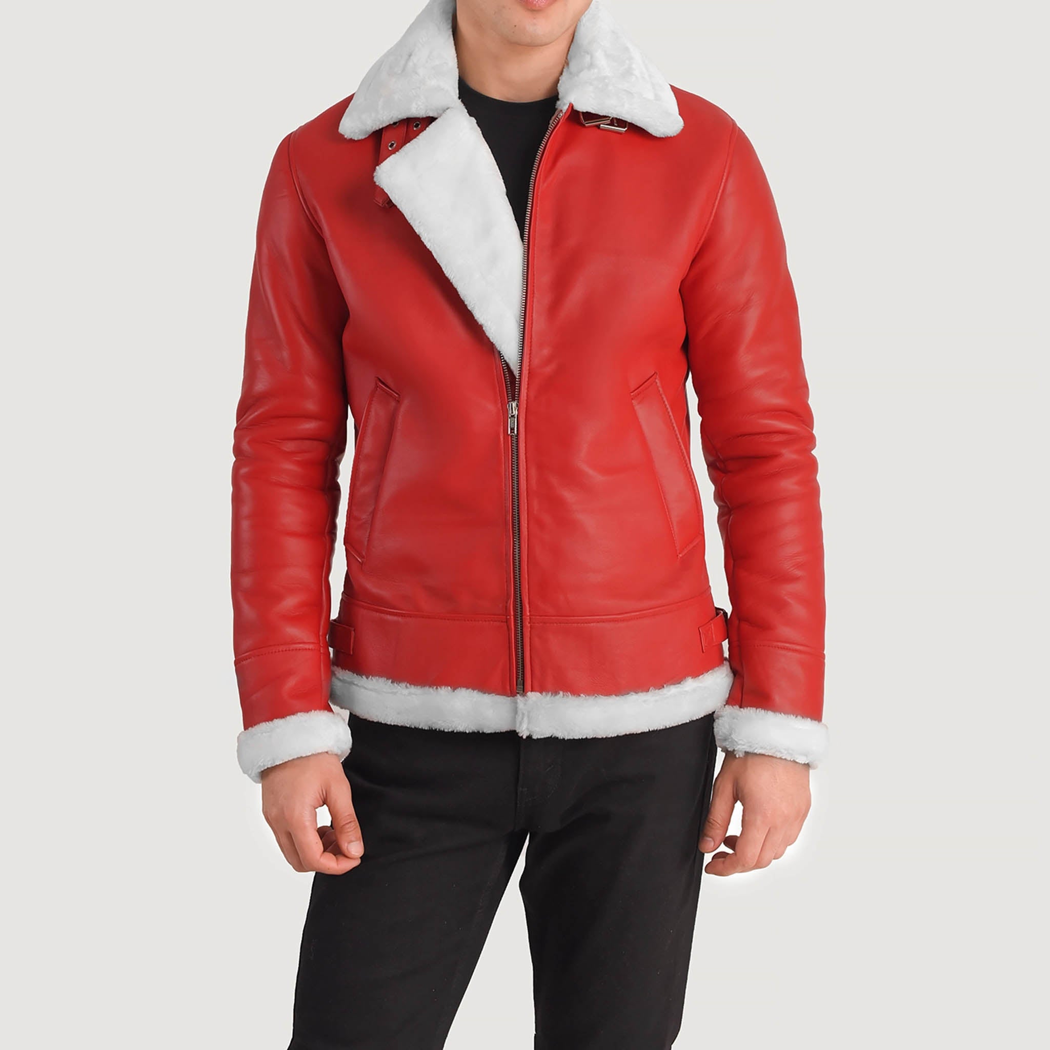 Frances B3 Red & White Leather Bomber Jacket – Timeless Aviator Style