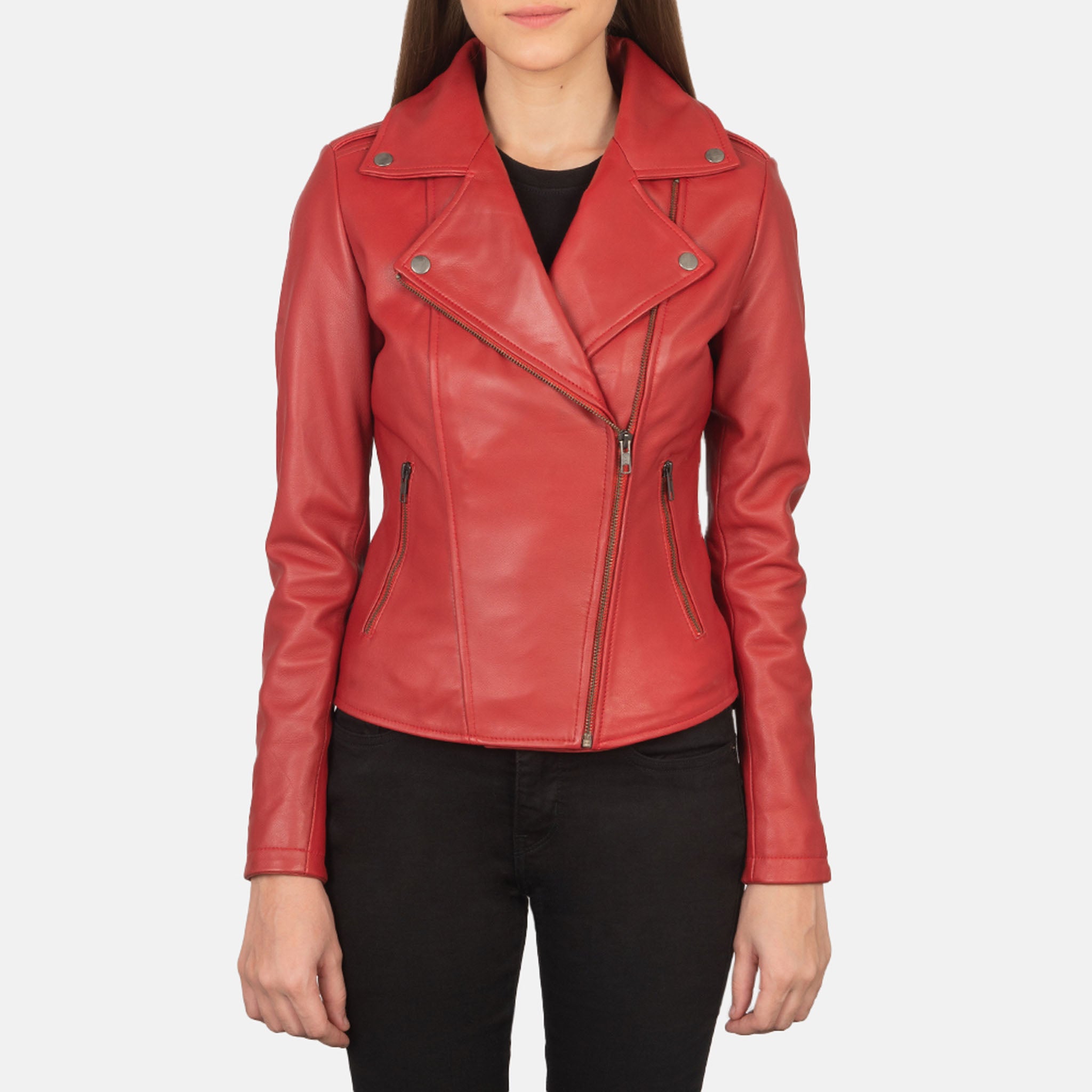 Glare Leather Biker Jacket - Stylish Red Motorcycle Real Leather