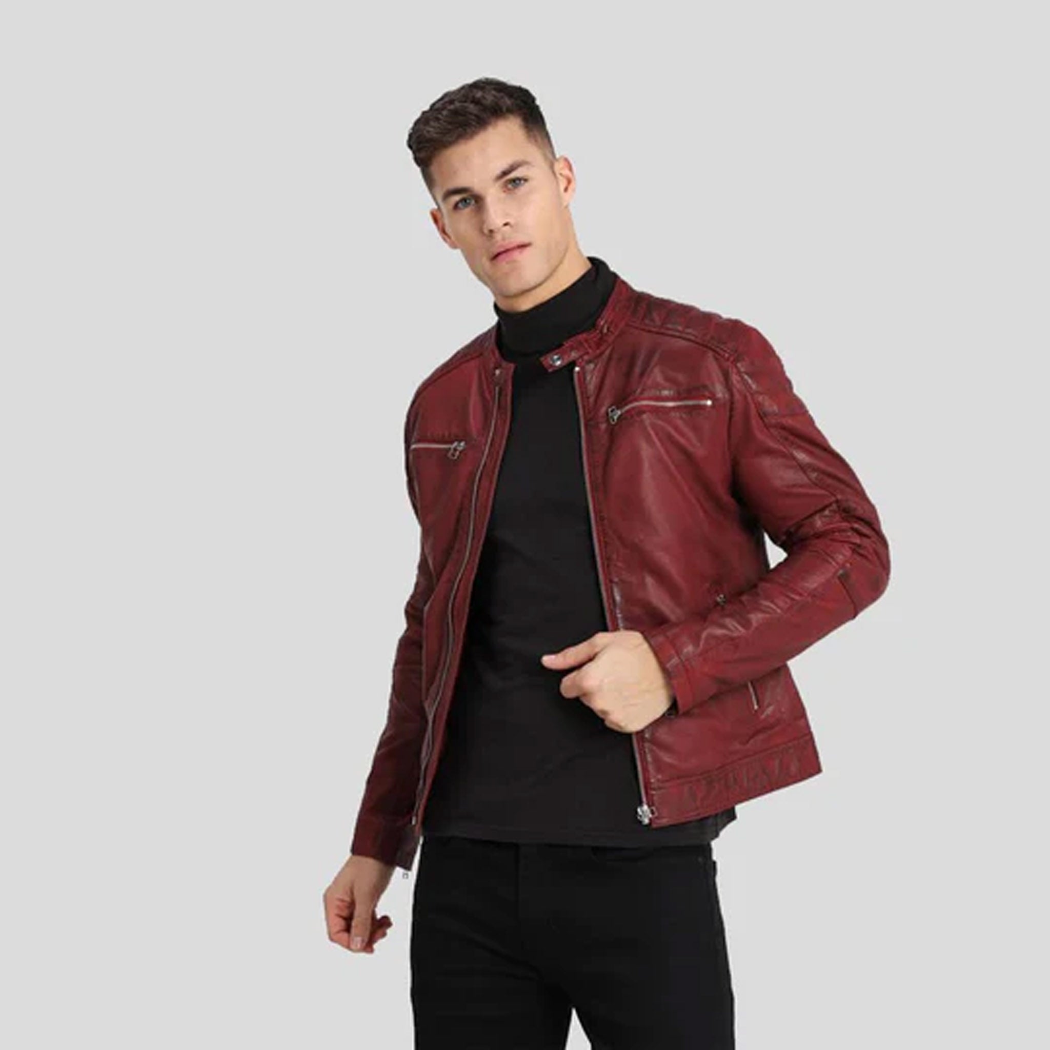 Ben Red Leather Motorcycle Jacket