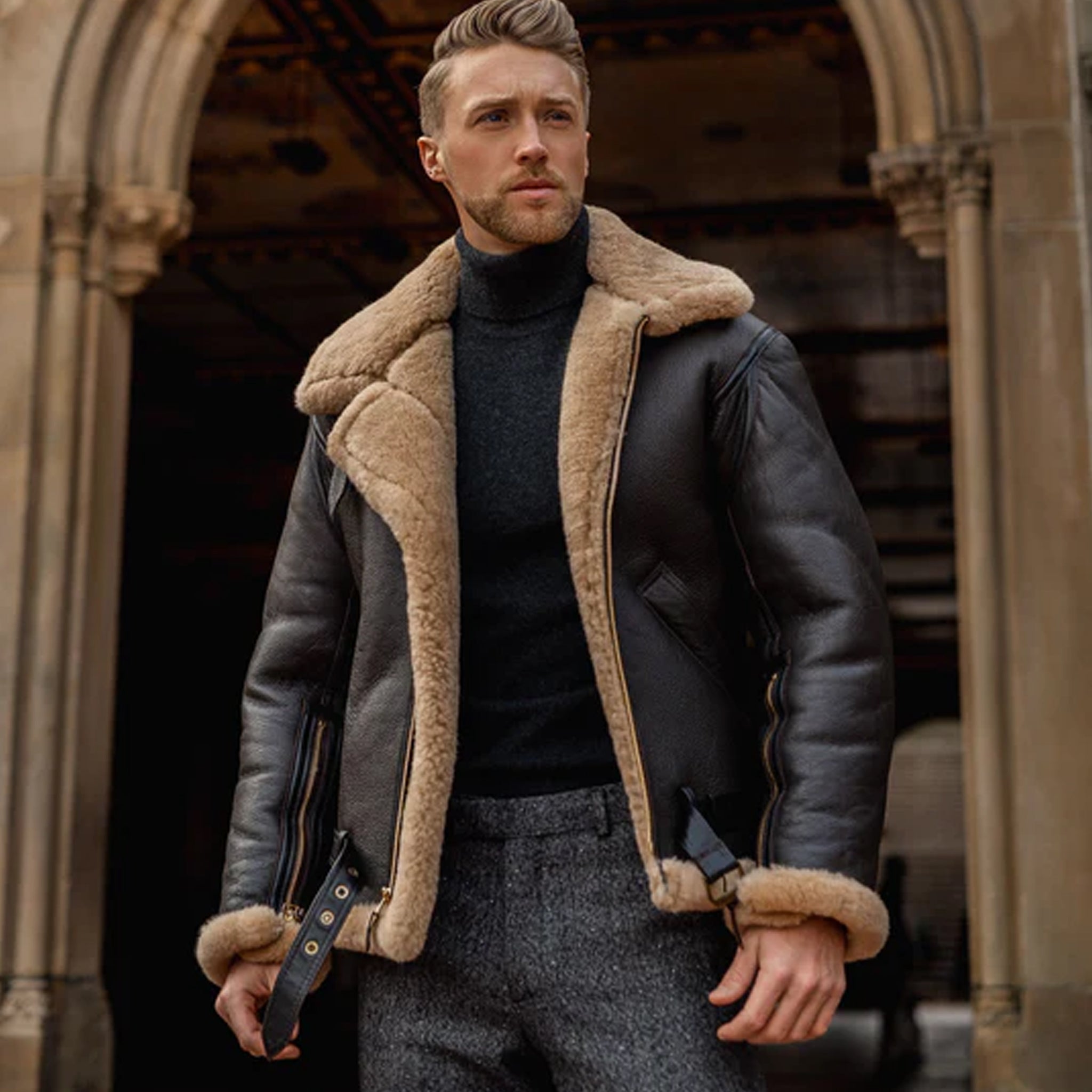 Men's B3 RAF Shearling Leather Jacket – Warm Sheepskin Aviator Bomber