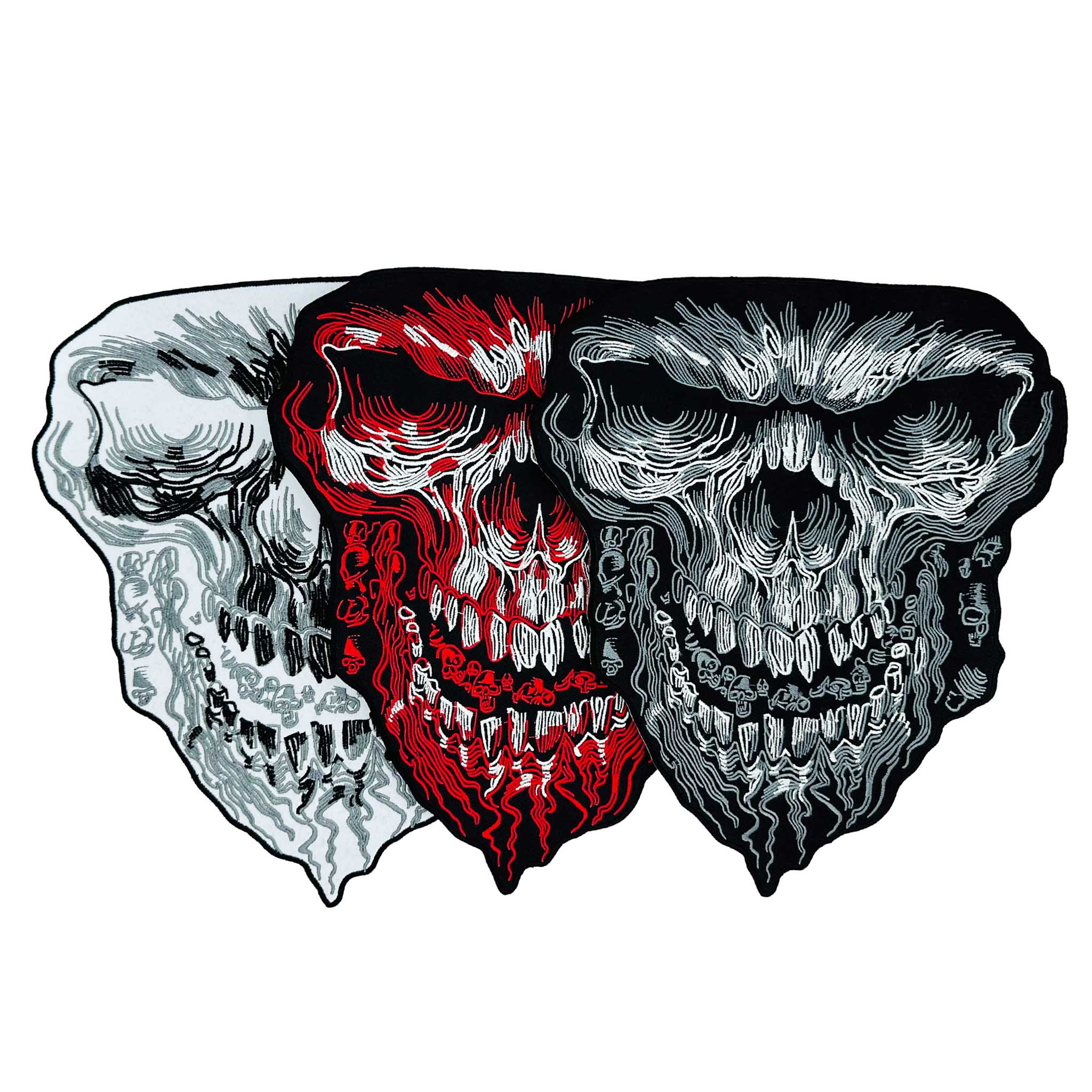 Bloody Skull Head Motorcycle Back Patch – Embroidered, 12-Inch for Biker Jackets