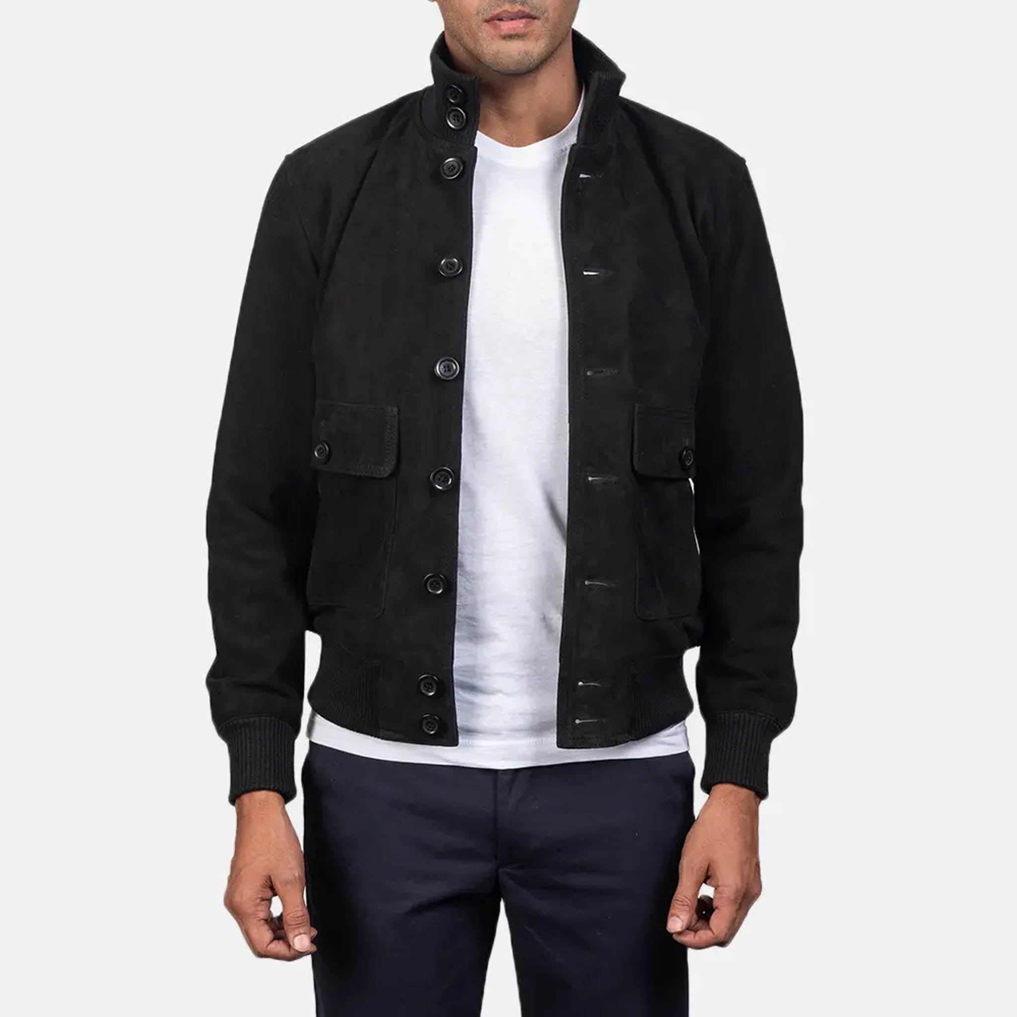 Easton Suede Bomber Jacket for Men – Luxurious Black Leather