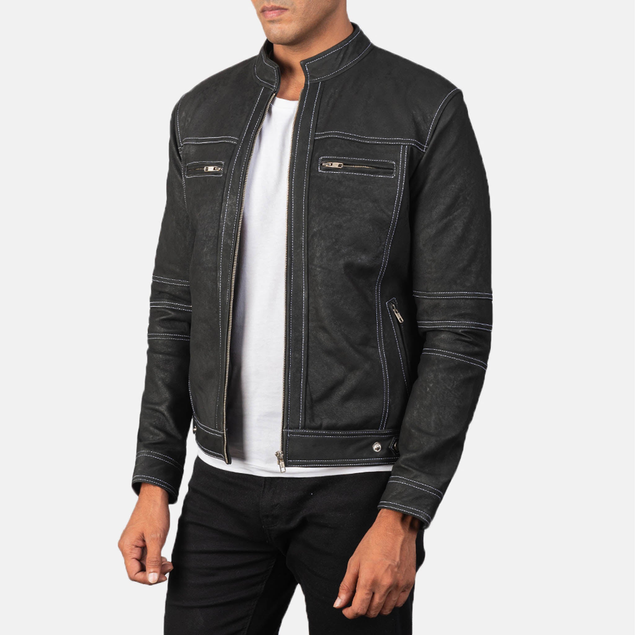 Youth Distressed Black Leather Biker Jacket – Customizable & Tailored Fit