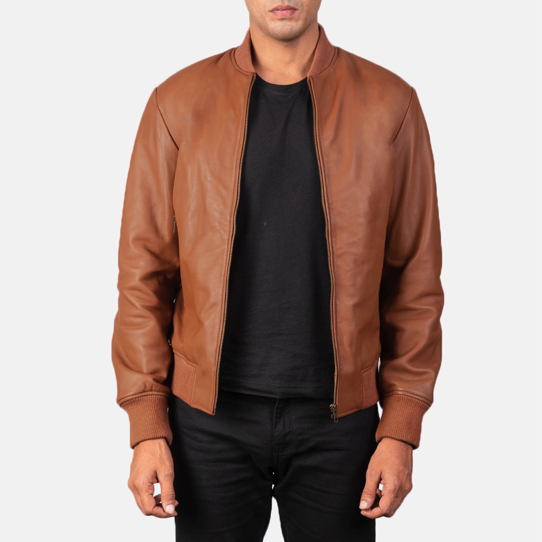 Rayne Men's Tan Brown Leather Bomber Jacket – Timeless and Elegant Design