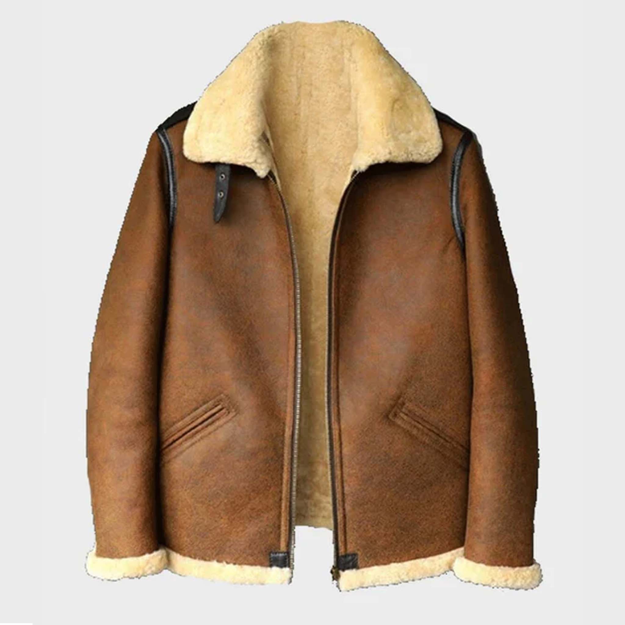 Trailor Men’s B3 RAF Bomber Jacket - Brown Sheepskin Leather Aviator Coat