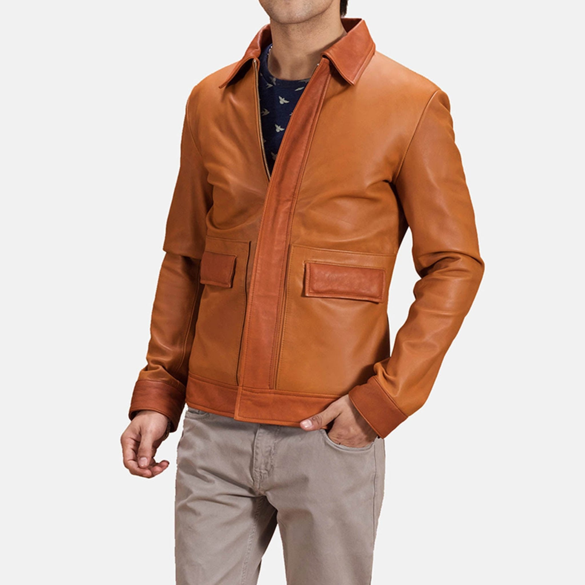 Terhub Tan Brown Leather Jacket – Premium Fit, Sleek Design