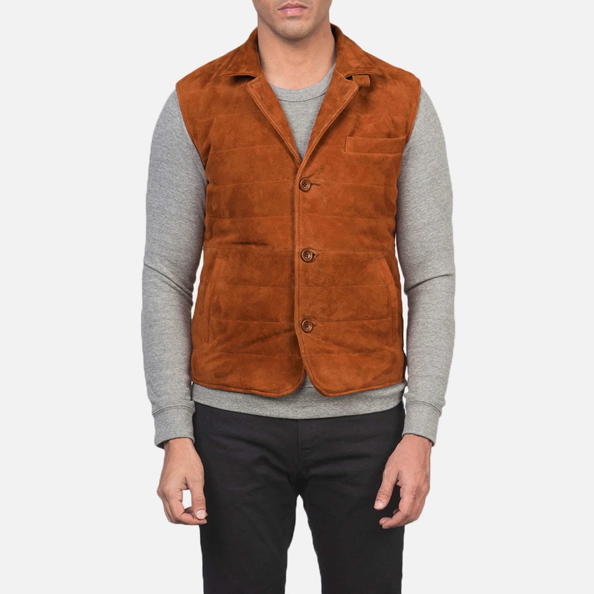 Liam Tan Brown Suede Leather Vest – Premium Style for Mens