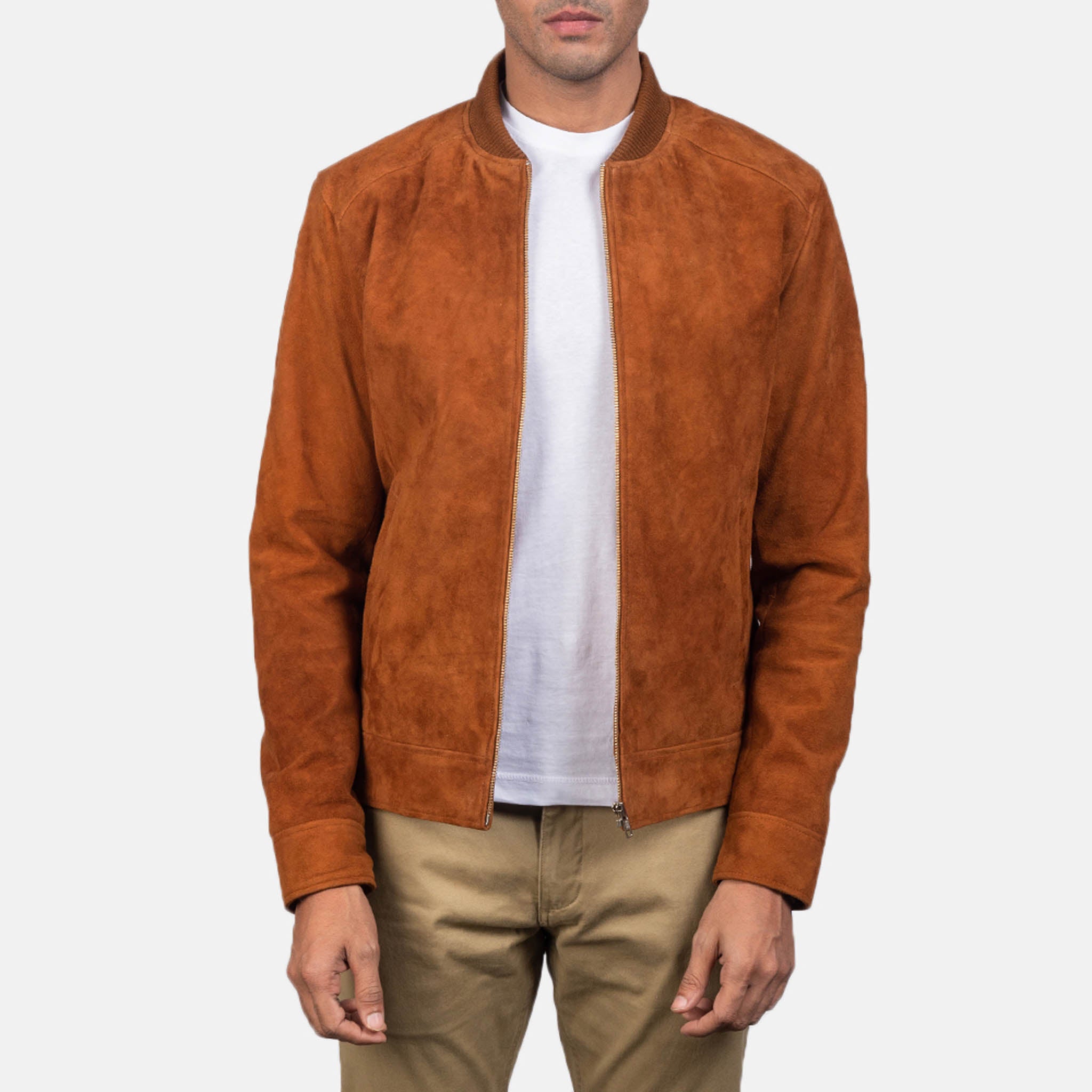 Liam Suede Bomber Jacket for Men – Elegant Tan Brown, Perfect Fit